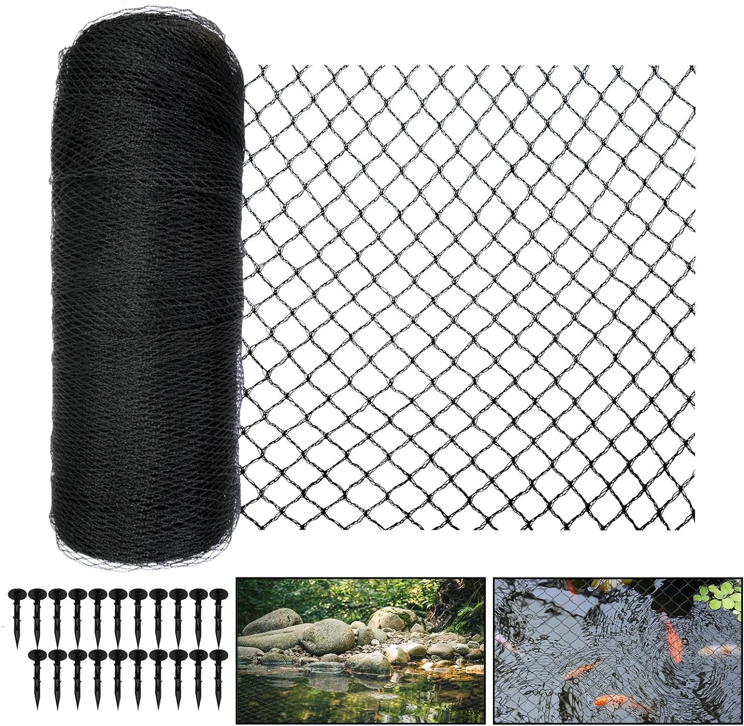 Meanchen Pond Netting 20 X 20 FT,Pool Cover Net,Pond Netting for Leaves Protects Koi Fish from Birds, Cats and Predators,Black