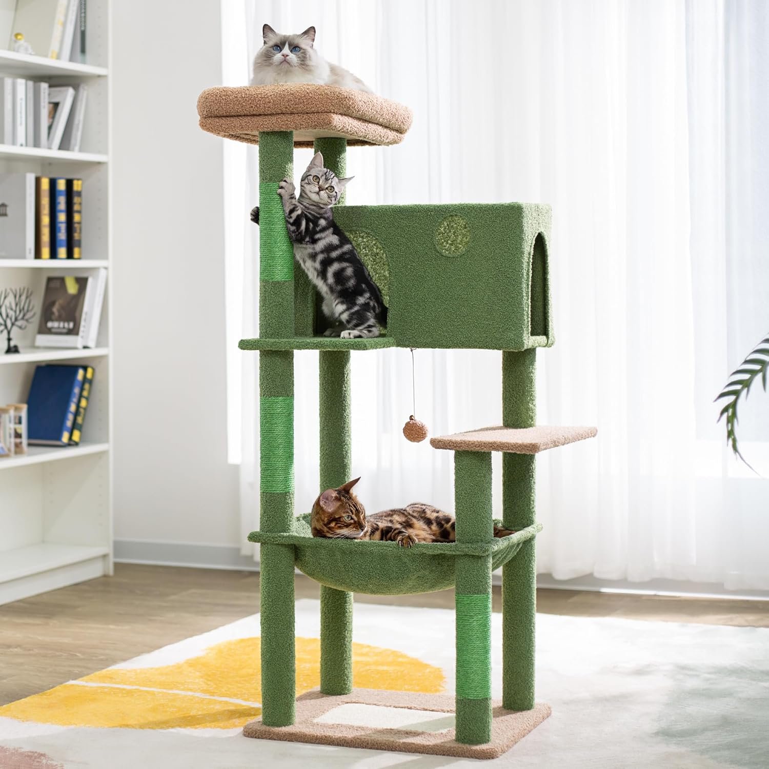 Meow Sir Cactus Cat Tree for Large Cats 53 Inches Multilevel Cat Tower with Large Hammock Super Spacious Condo and Wide Padded Perch Scratching Posts and Pad for Indoor Cats-Large Cactus