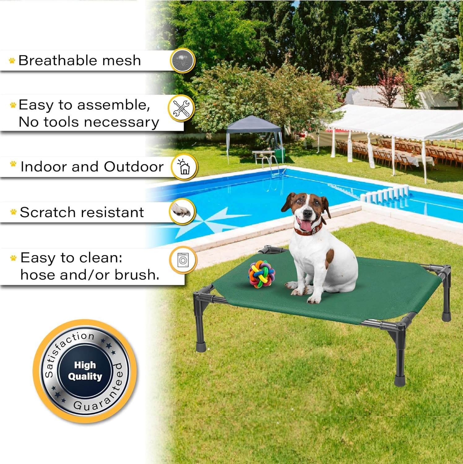 Moonlight Elevated Dog Bed – Outdoor Cooling Raised Dog Beds for Large Dogs Small Medium Large Extra Large Dog Bed Portable Pet Couch Cat Bed Breathable Mesh Washable Cot Bed (Large, Grey)