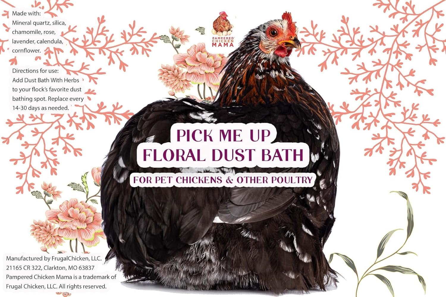 Pampered Chicken Mama Floral Dust Bath with Non-GMO Herbs: All Natural Poultry Supplies for Hens Who Love Bathing in Chicken Coops - Pick Me Up Floral Dust Bath (5 pounds)