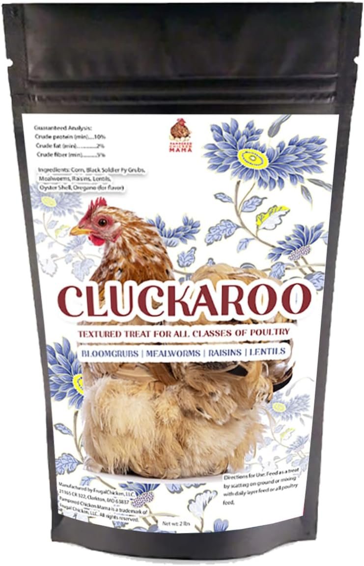 Pampered Chicken Mama Herbal Dried Black Soldier Fly Larvae Chicken Treats for Laying Hens: Chicken Feed, Chicken Scratch, Cracked Corn for Chickens, Mealworms, Raisins, Lentils| Cluckaroo (8 Pounds)