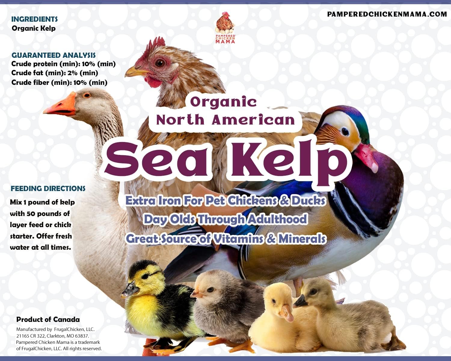 Pampered Chicken Mama Organic Chicken Kelp: Chicken Vitamins Supplement  Duck Feed Supplement 1LB