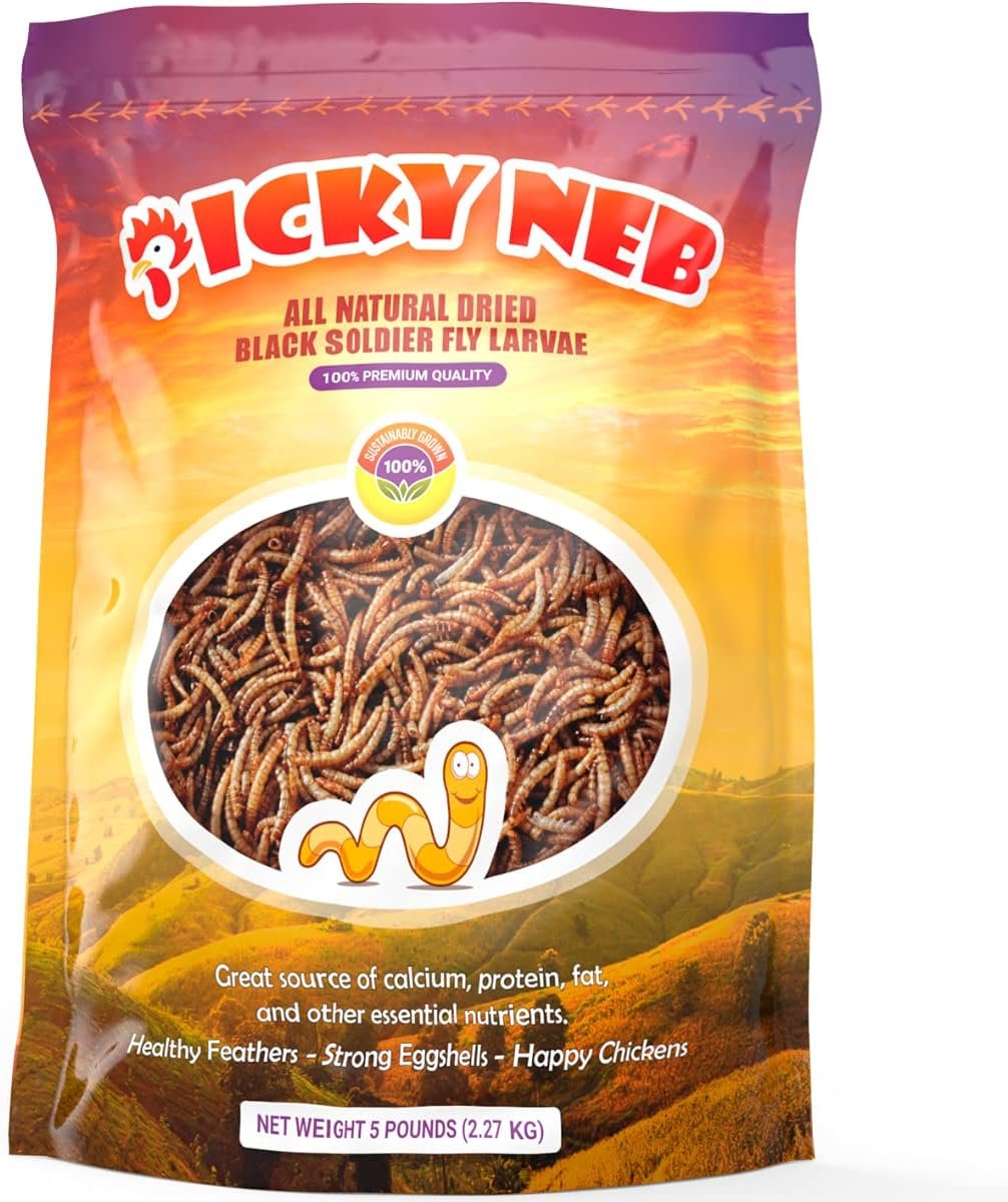 PICKY NEB 100% Non-GMO Dried BSF Larvae Grubs (5 lbs) Bulk - Chicken Treats  Molting Supplement - High-Protein Immune System Booster Snack for Chickens - 85x More Calcium Than Mealworms