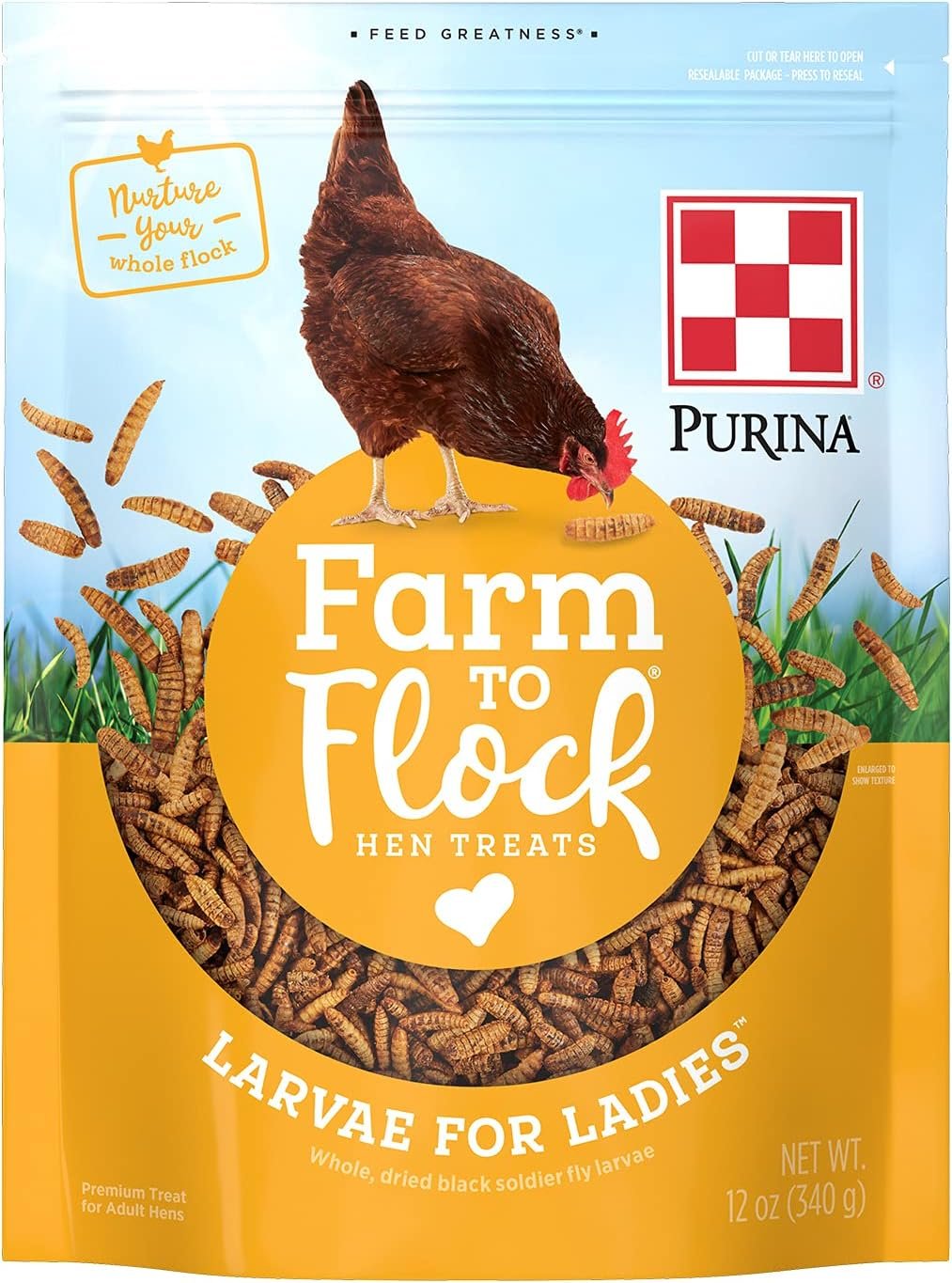 Purina | Farm to Flock Larvae for Ladies™ Hen Treats | Black Soldier Fly Larvae - Chicken Treats | (12 OZ)