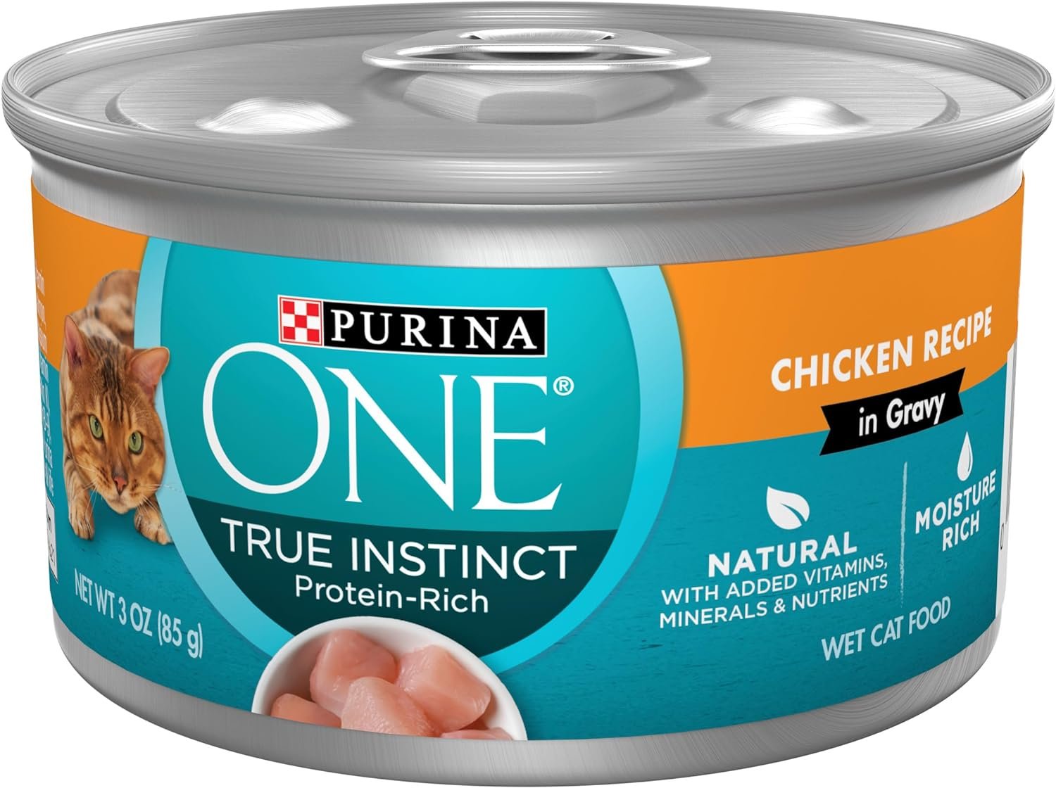 Purina ONE Natural High Protein Cat Food, True Instinct Chicken Recipe in Gravy - (24) 3 oz. Pull-Top Cans