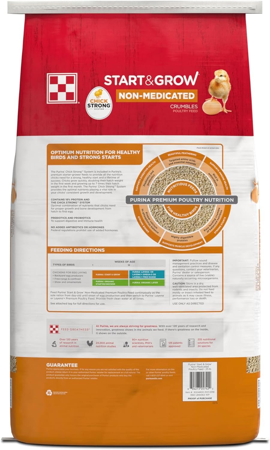 Purina Start and Grow | Non-Medicated Chick Feed Crumbles | Nutritionally Complete - 25 Pound (25 lb.) Bag