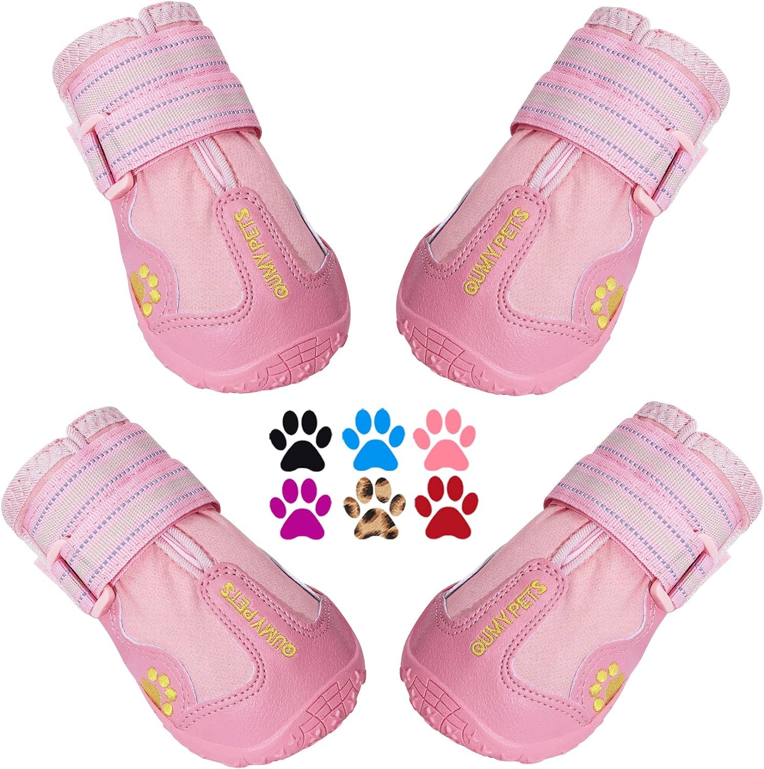 QUMY Dog Shoes for Large Dogs, Medium Dog Boots  Paw Protectors for Winter Snowy Day, Summer Hot Pavement, Waterproof in Rainy Weather, Outdoor Walking, Indoor Hardfloors Anti Slip Sole Pink 3