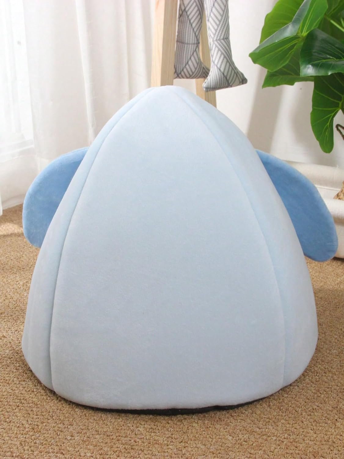QWINEE Indoor Cat Bed Cave with Removable Cushion Pet Plush Warm Tent Cartoon Penguin Design Pet Sleeping Bed for Cats Dogs Kitten Puppy and Rabbit Blue M