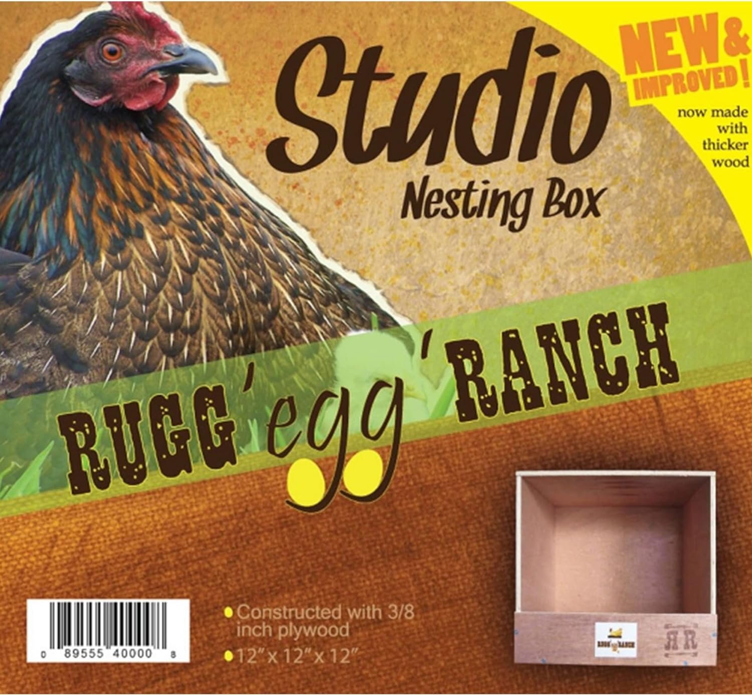 Rugged Range Products Studio 12 x 12 x 12 Inch Flat Wooden Single Compartment Chicken Coop Interior Poultry Bird Egg Animal Nesting Box Roosting Cubby