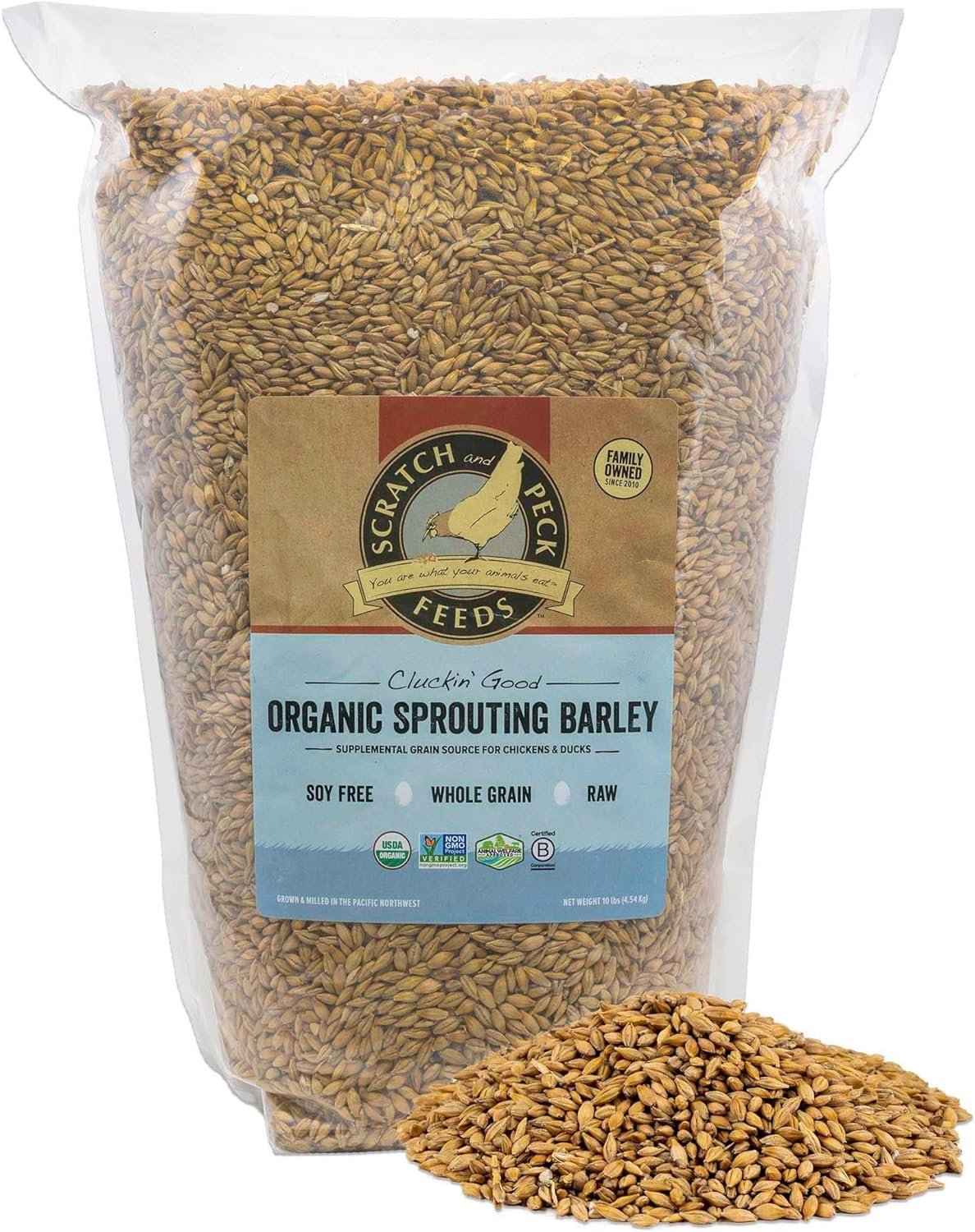 Scratch and Peck Feeds Cluckin Good Organic Sprouting Barley Chicken Treat Supplement - 10-lbs - Soy Free, Whole Grain, Raw - 8300-10