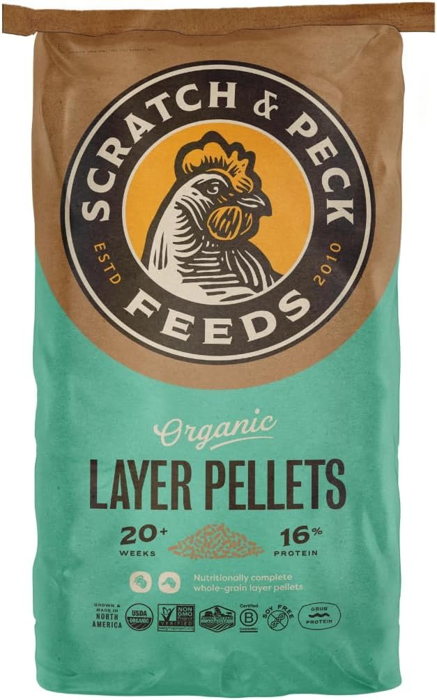 Scratch and Peck Feeds Organic Layer Pellets 16% - Premium Chicken and Duck Feed Formulated with Sustainable Grub Protein, Vitamins, and Minerals