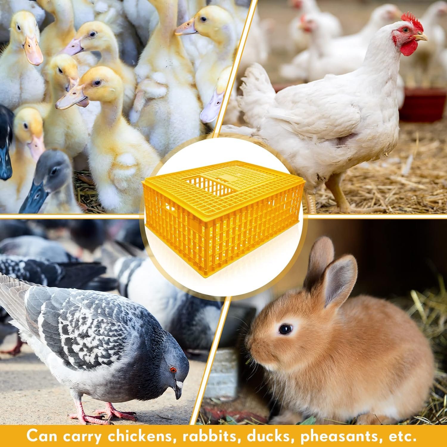 Sintuff 2 Pieces Poultry Carrier Crate Plastic Chicken Transport Cage Bird Carrier Chicken Carrier Travel Crate Basket Box for Poultry Chicken Bird Duck Goose, 29.5 x 21.7 x 11.6 Inch