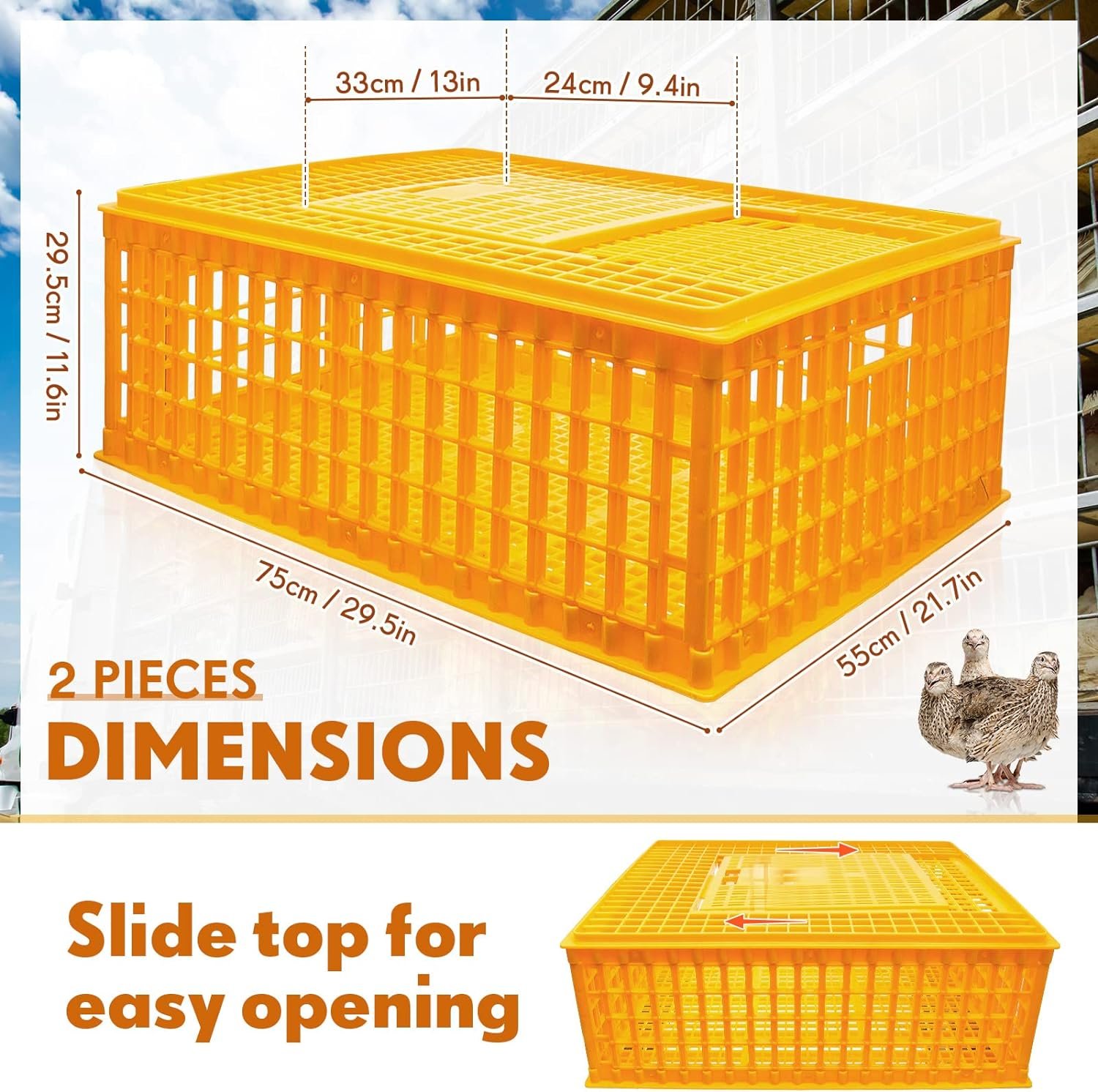 Sintuff 2 Pieces Poultry Carrier Crate Plastic Chicken Transport Cage Bird Carrier Chicken Carrier Travel Crate Basket Box for Poultry Chicken Bird Duck Goose, 29.5 x 21.7 x 11.6 Inch