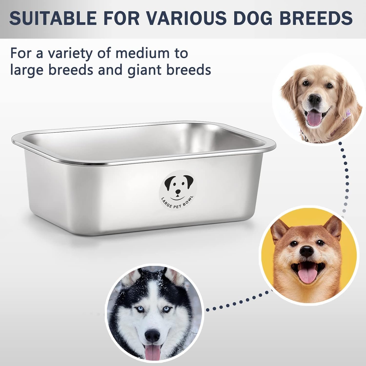 Stainless Steel Dog Bowls for Large Dogs, High Capacity Metal Dog Food Bowls, Ideal Food and Water Bowls for Large, X-Large, and Huge Dog 0.85 Gallons