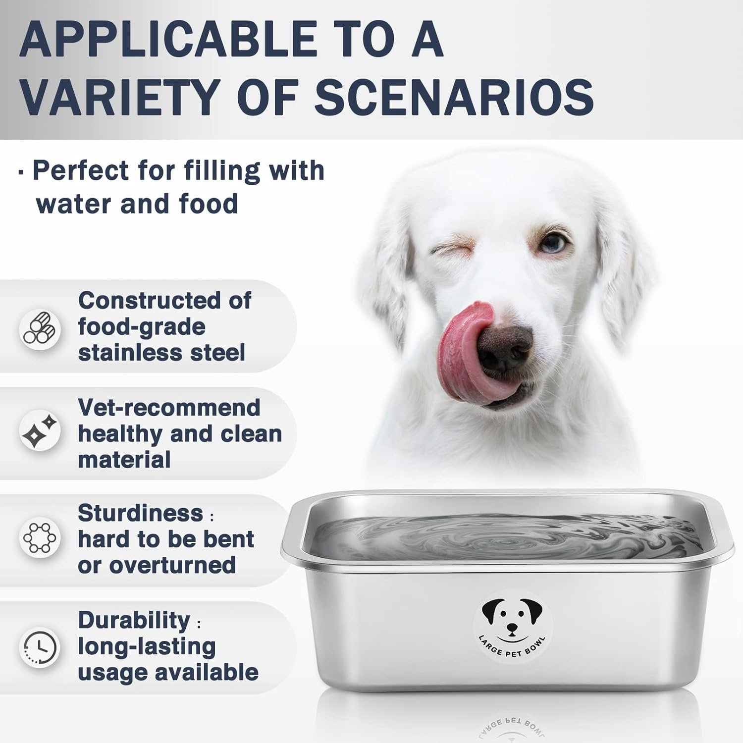 Stainless Steel Dog Bowls for Large Dogs, High Capacity Metal Dog Food Bowls, Ideal Food and Water Bowls for Large, X-Large, and Huge Dog 0.85 Gallons