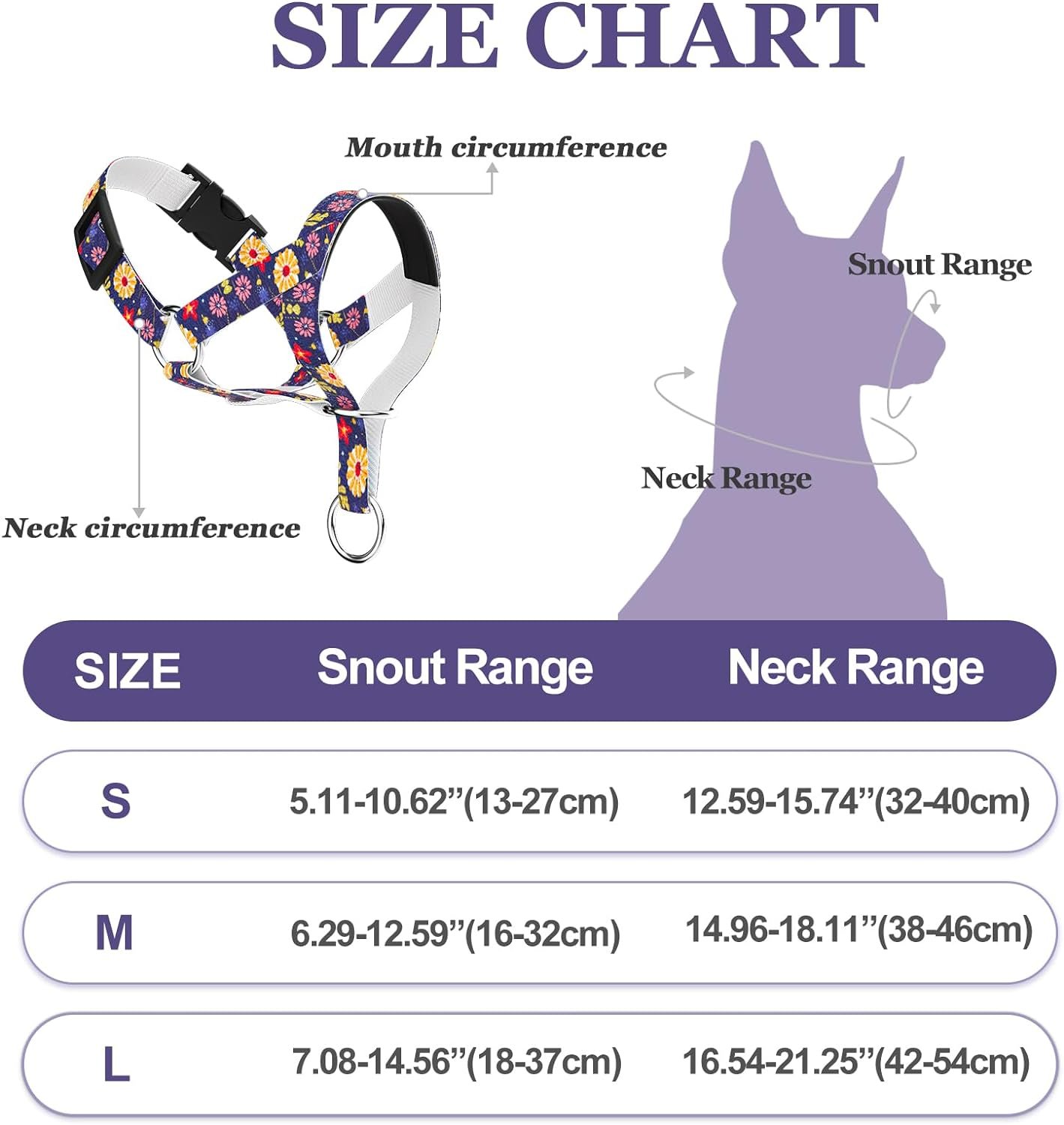wintchuk Dog Head Collar for Easy and Gentle Harness Walks, for Small Medium Large Dogs with Fashionable Patterned(L,Purple)