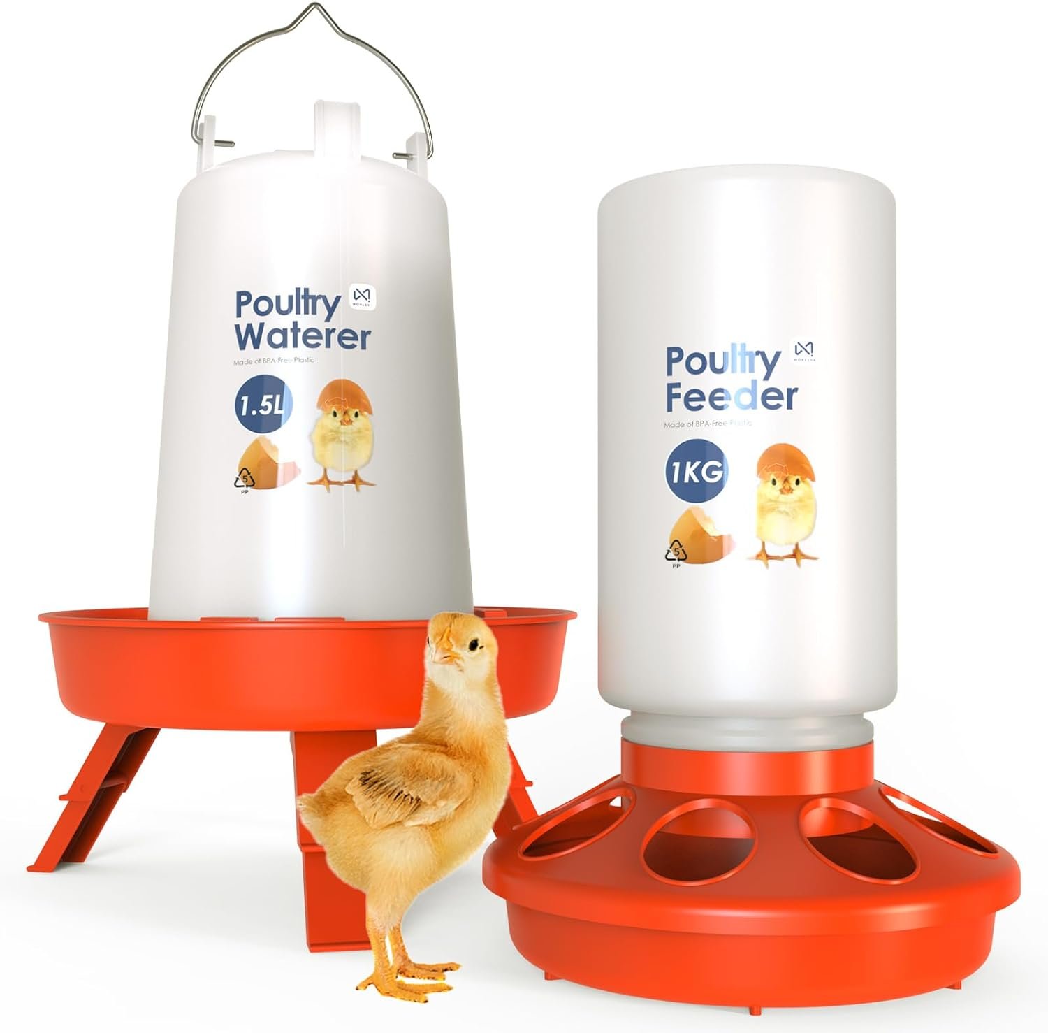 WORLEYX Chick Feeder and Waterer Kit | Chicken Feeder and Waterer Set Versatile for Chickens, Ducks, Quails | Hanging Design for Convenience | Baby Chicken Supplies