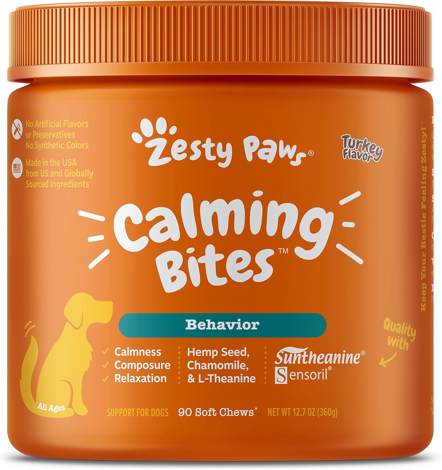 Zesty Paws Calming Chews for Dogs - Composure  Relaxation for Everyday Stress  Separation - with Ashwagandha, Organic Chamomile, L-Theanine  L-Tryptophan – Turkey - 90 Count