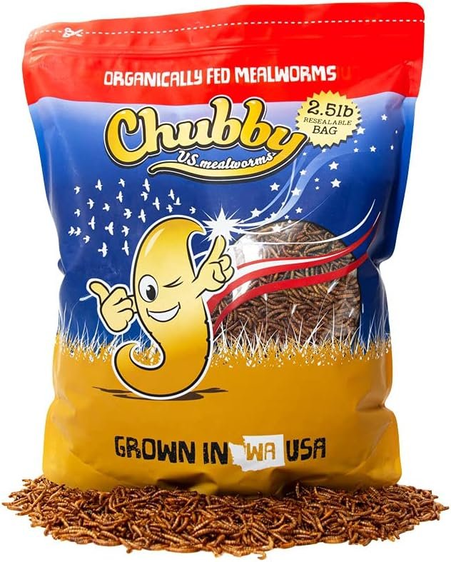 2.5Lbs Chubby US Grown Organically Fed Non-GMO Dried Mealworms - Chicken/Duck Treats - Made in The USA