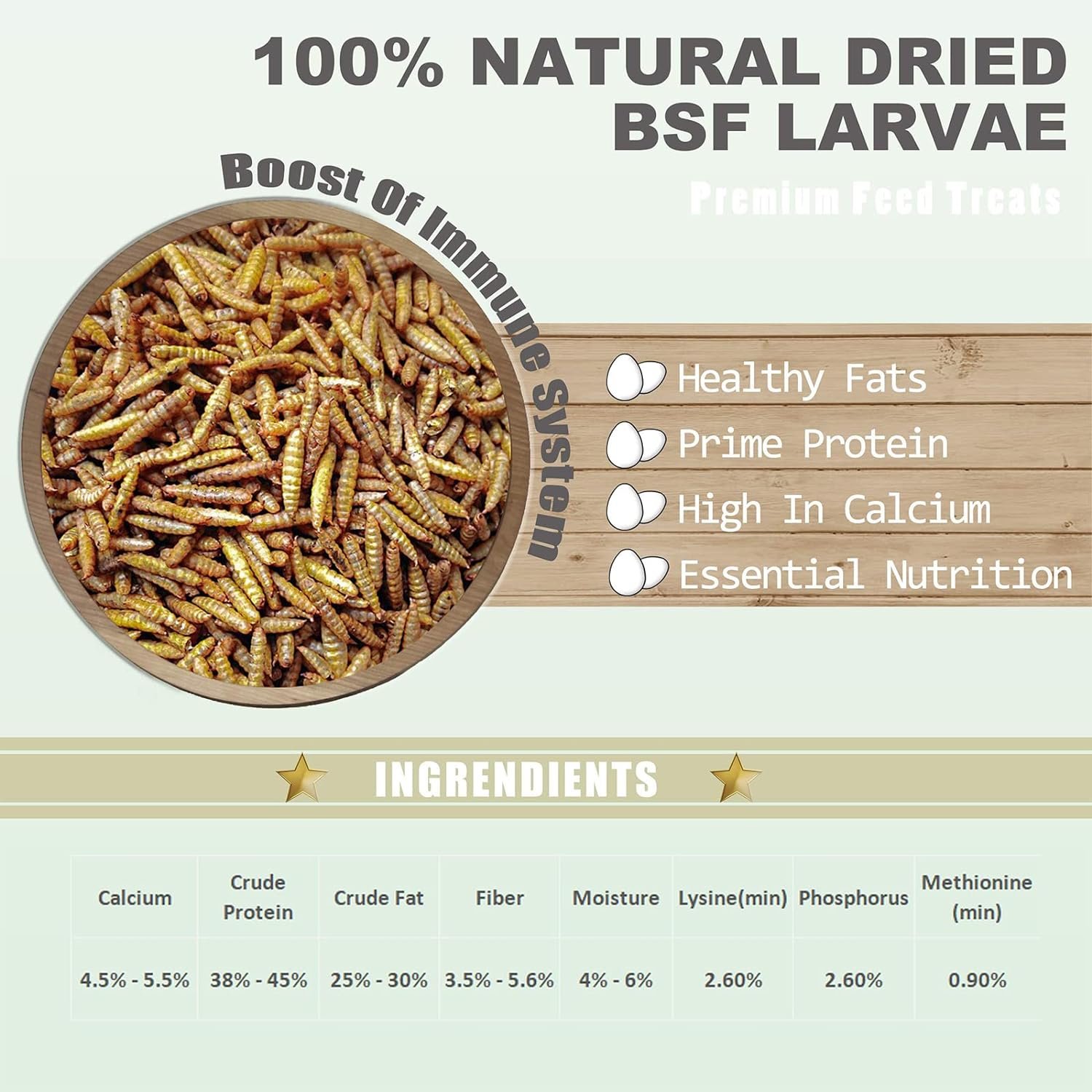 Amzey 10LBS Dried Black Soldier Fly Larva/Dried Mealworms - 100% Natural BSF Larvae - 85X More Calcium Than Mealworms - High Calcium Treats for Chickens, Birds, Hens, Ducks