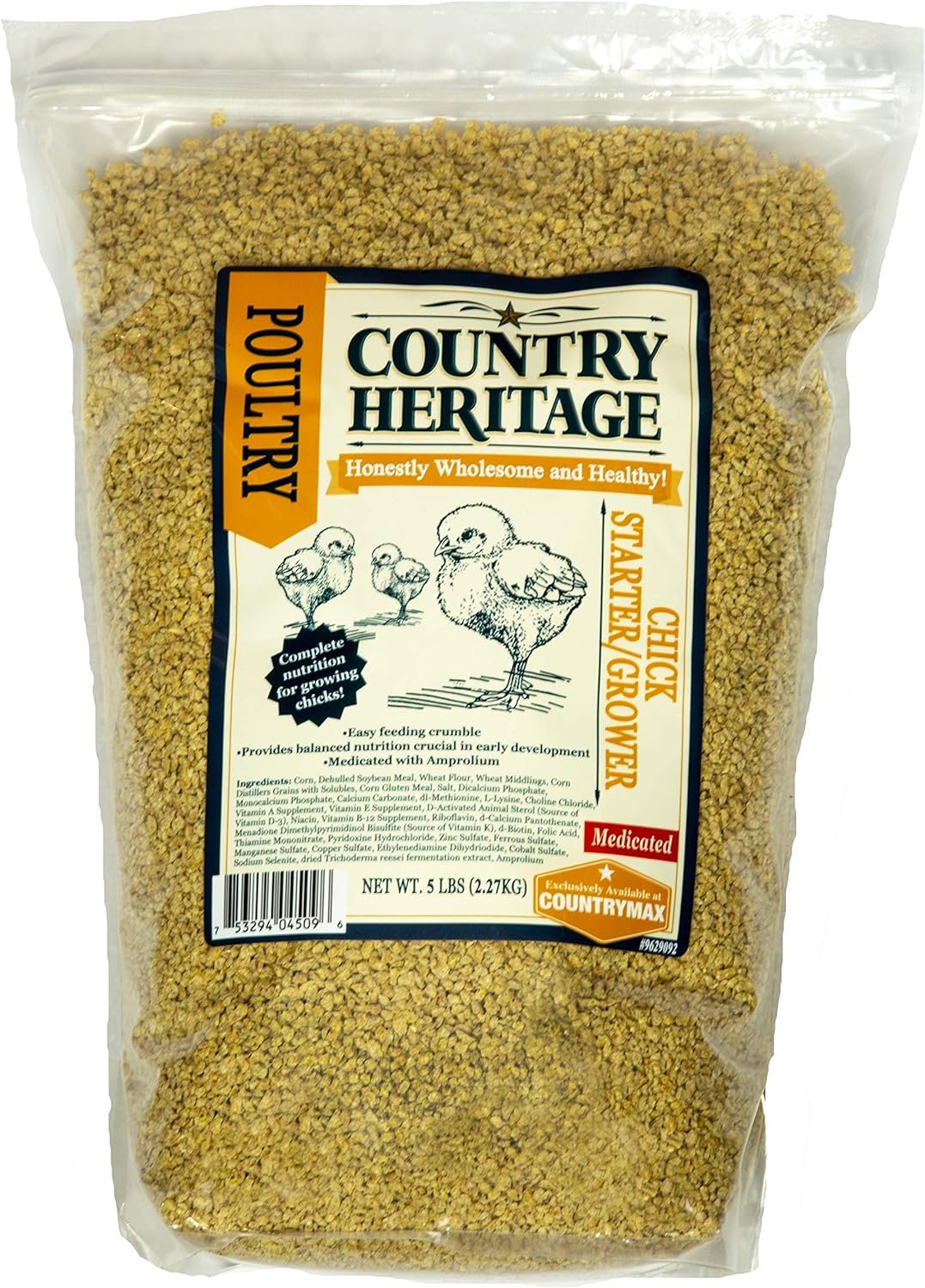 Country Heritage Medicated Baby Chick Food Starter Grower Crumbled Feed 5 Pounds