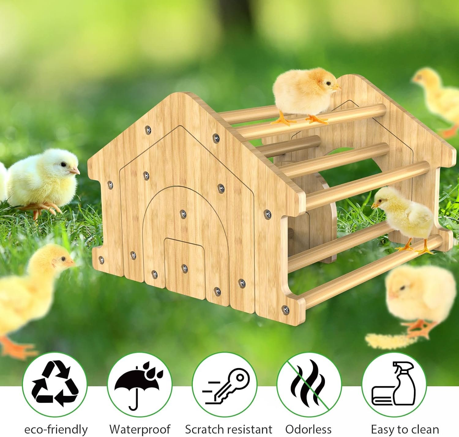 Ensayeer Bamboo Chicken Perch with Mirror, Strong Roosting Bar for coop and brooder, Training Perch for Large Bird, Hens, Parrots, Macaw, Easy to Assemble and Clean, Fun Toys for Chicken
