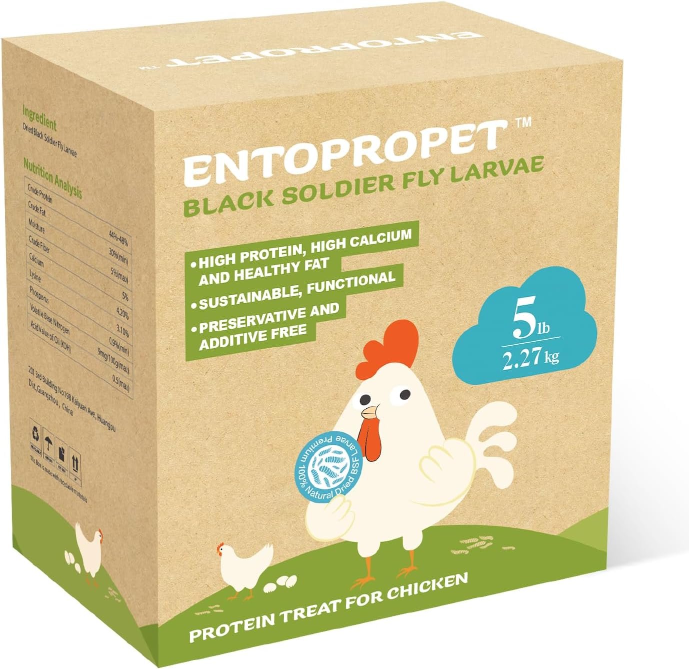 ENTOPROPET 5lbs Mealworm for Chickens - Dried Black Soldier Fly Larvae - More Calcium and Richer Protein Than Meal Worms, Non-GMO BSF Larvae Chicken Treat, Poultry Feed for Ducks,Birds