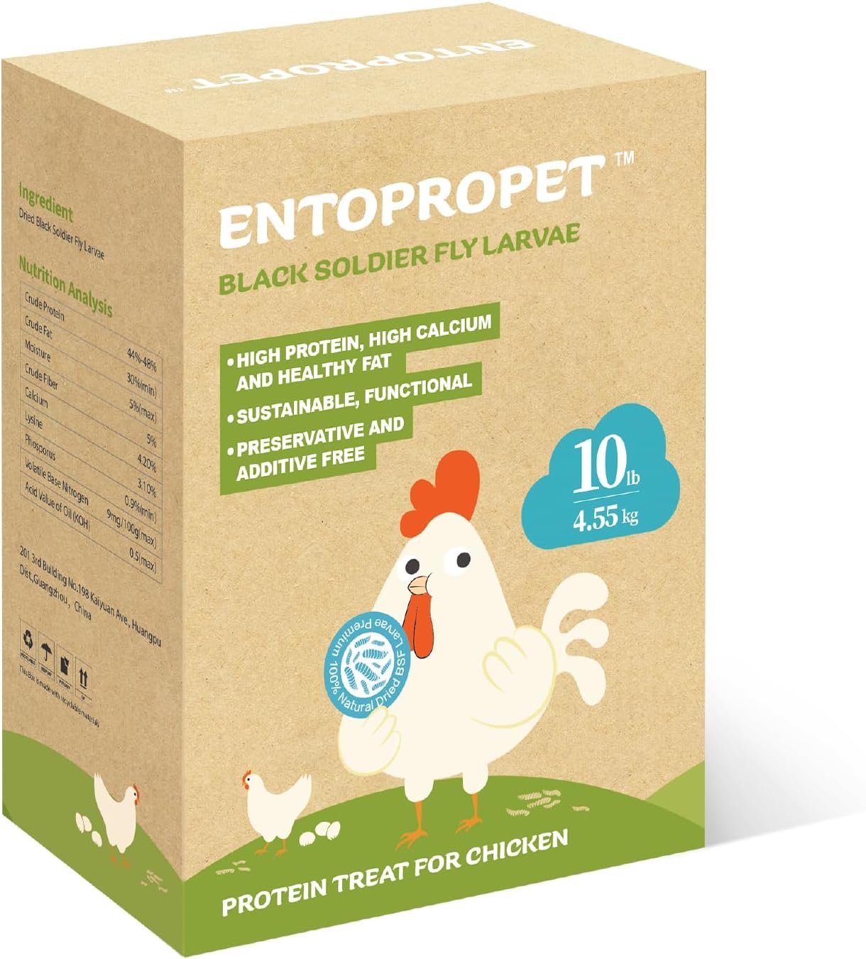 Entopropet 5lbs Mealworms for Chickens - Dried Black Soldier Fly Larvae - More Calcium and Richer Protein Than Meal Worms, Non-GMO BSF Larvae Chicken Treat, Poultry Feed for Ducks,Birds