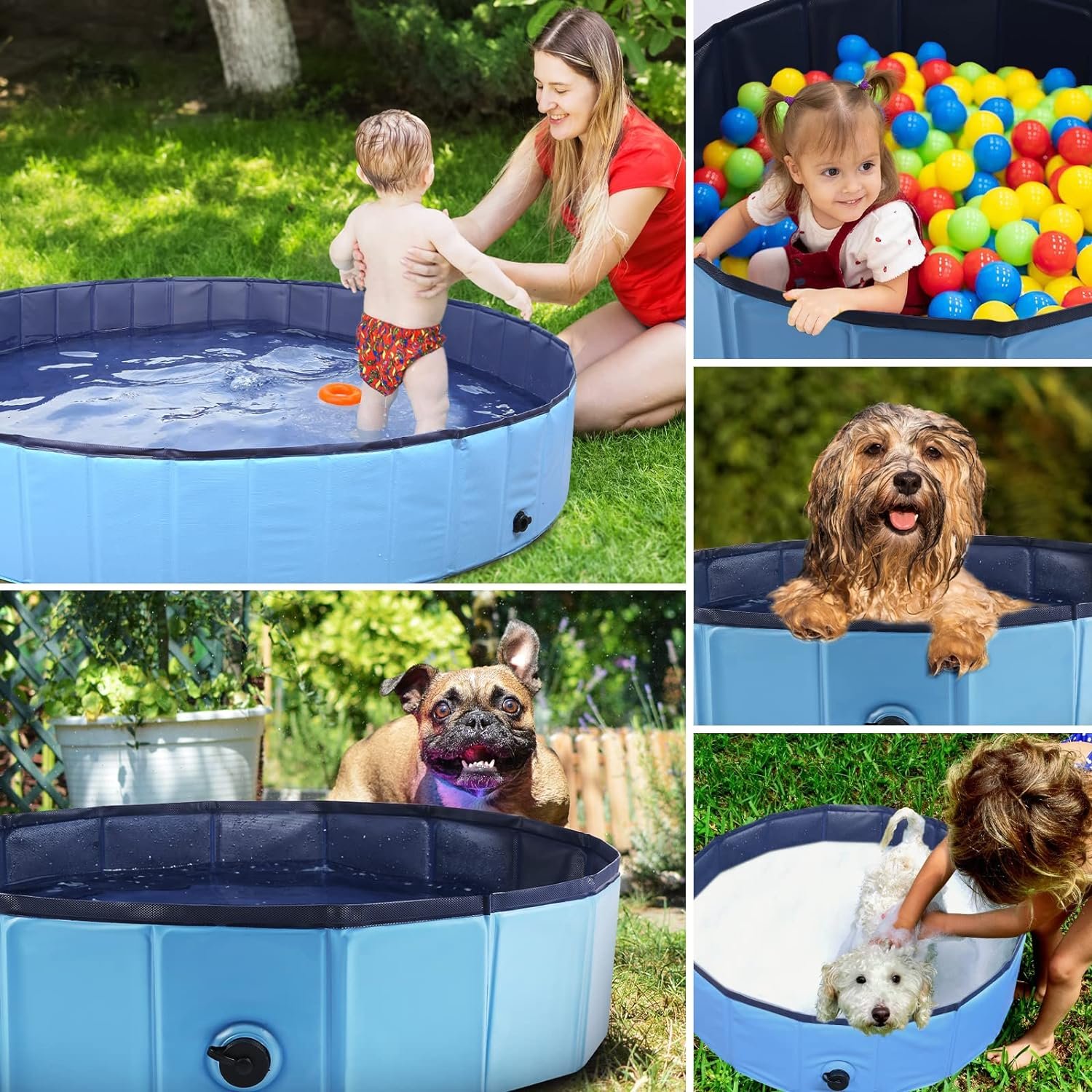 Eooqi Foldable Dog Bath Swimming Pool Plastic Kiddie Pool Professional Tub Collapsible Grooming Bathtub for Pets Kids Baby and Toddler, 32 x 8 Inches Blue