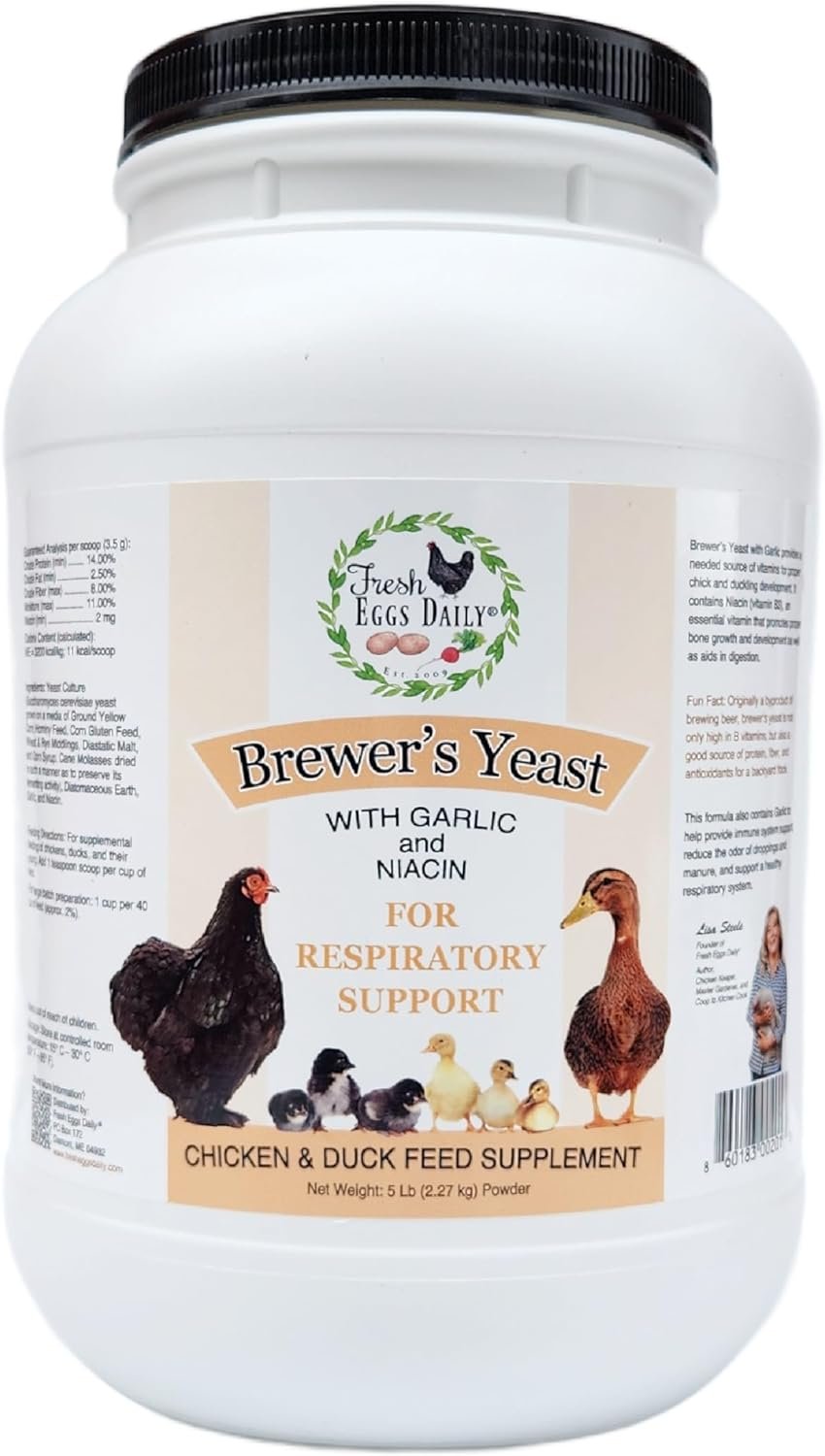 Fresh Eggs Daily Brewers Yeast with Garlic Powder and Niacin for Ducks Feed Supplement Vitamins for Backyard Chickens 5LB