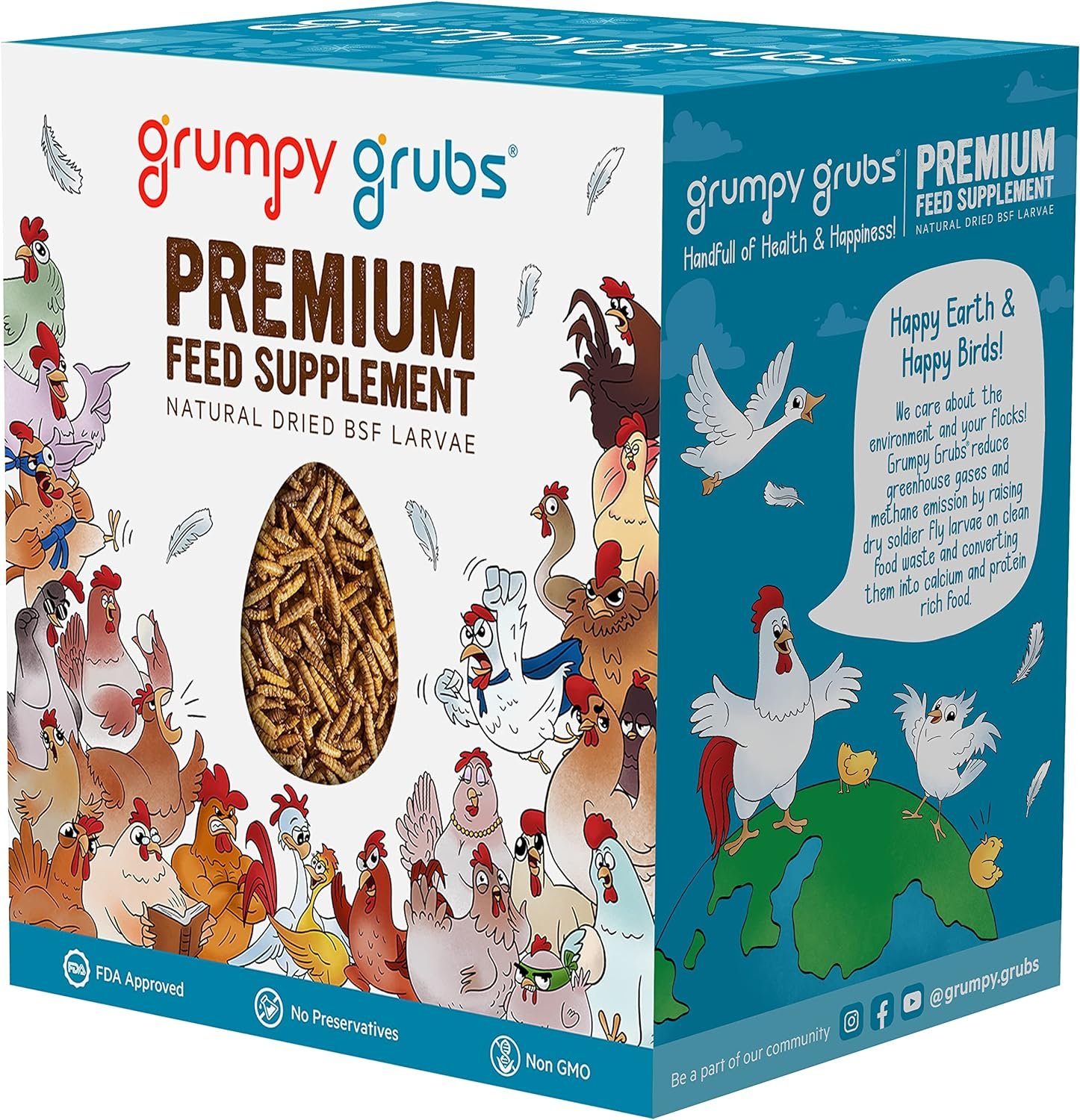 Grumpy Grubs Premium (5lbs) - Superior to Mealworms - Dried Black Solider Fly Larvae Treats for Hens Ducks Wild Birds, Calcium Rich and Healthy High Protein Chicken Treats