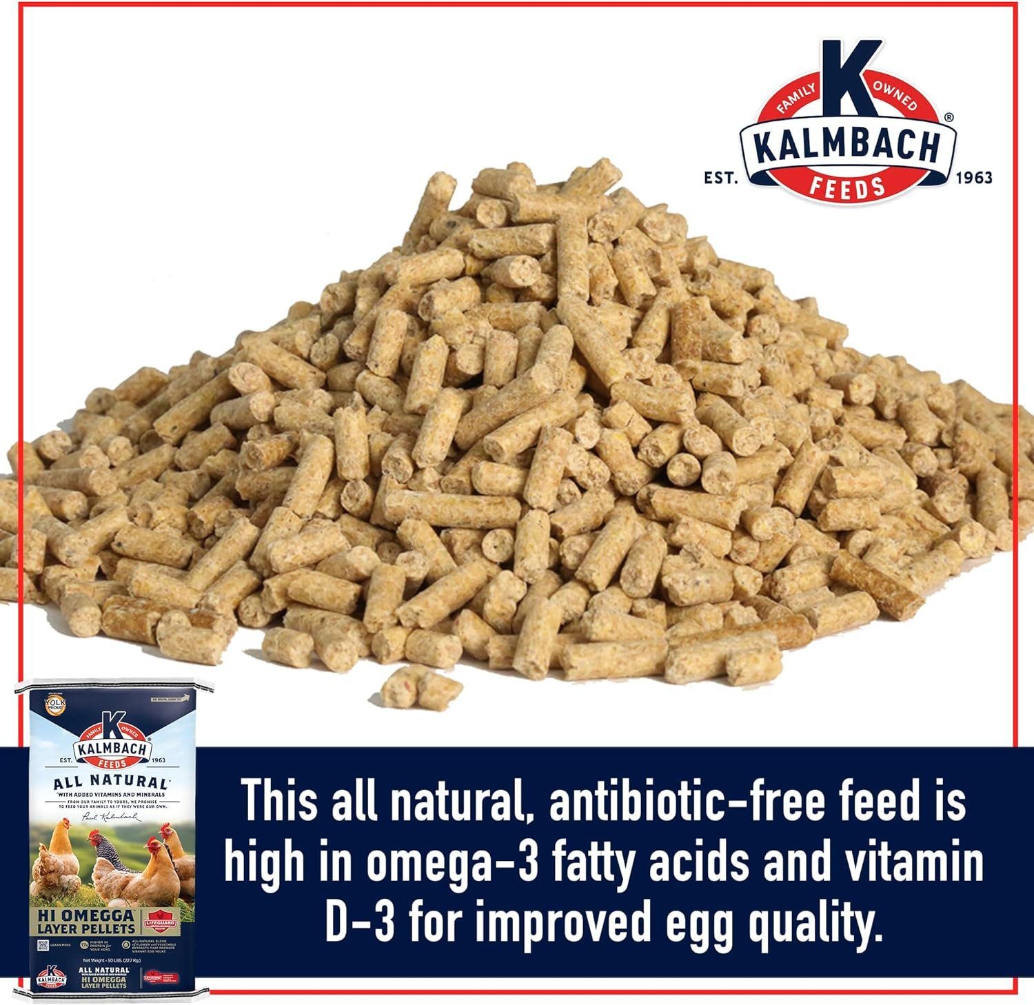 Kalmbach Feeds Hi Omegga All Natural 17% Layer Pellets for Chickens, 50 lb