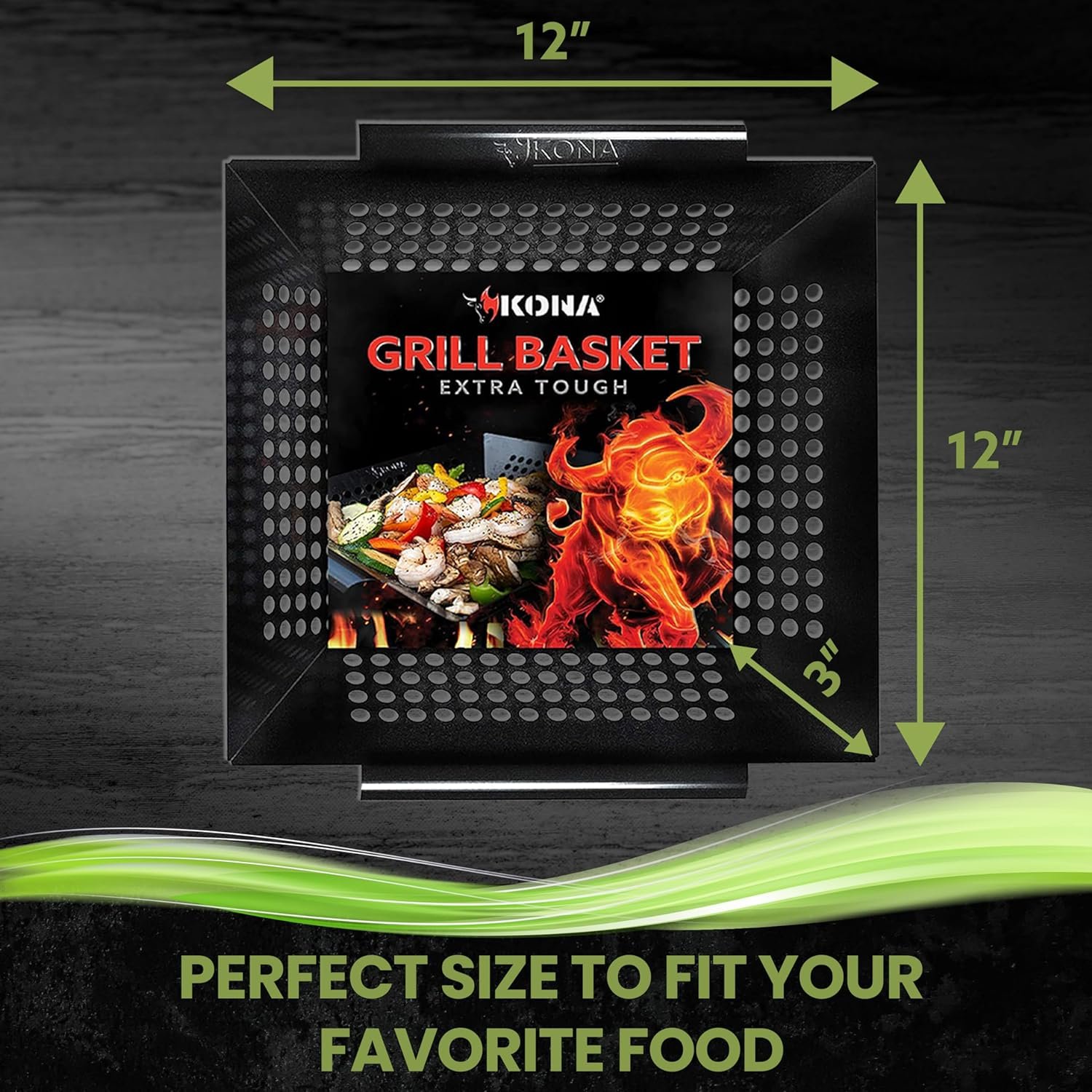 Kona Extra Large Grill Basket for Veggies - Premium Nonstick Grilling Basket/Grill Net - Essential Grilling Accessories For Outdoor Grill  BBQ, 14x13x4 Inches