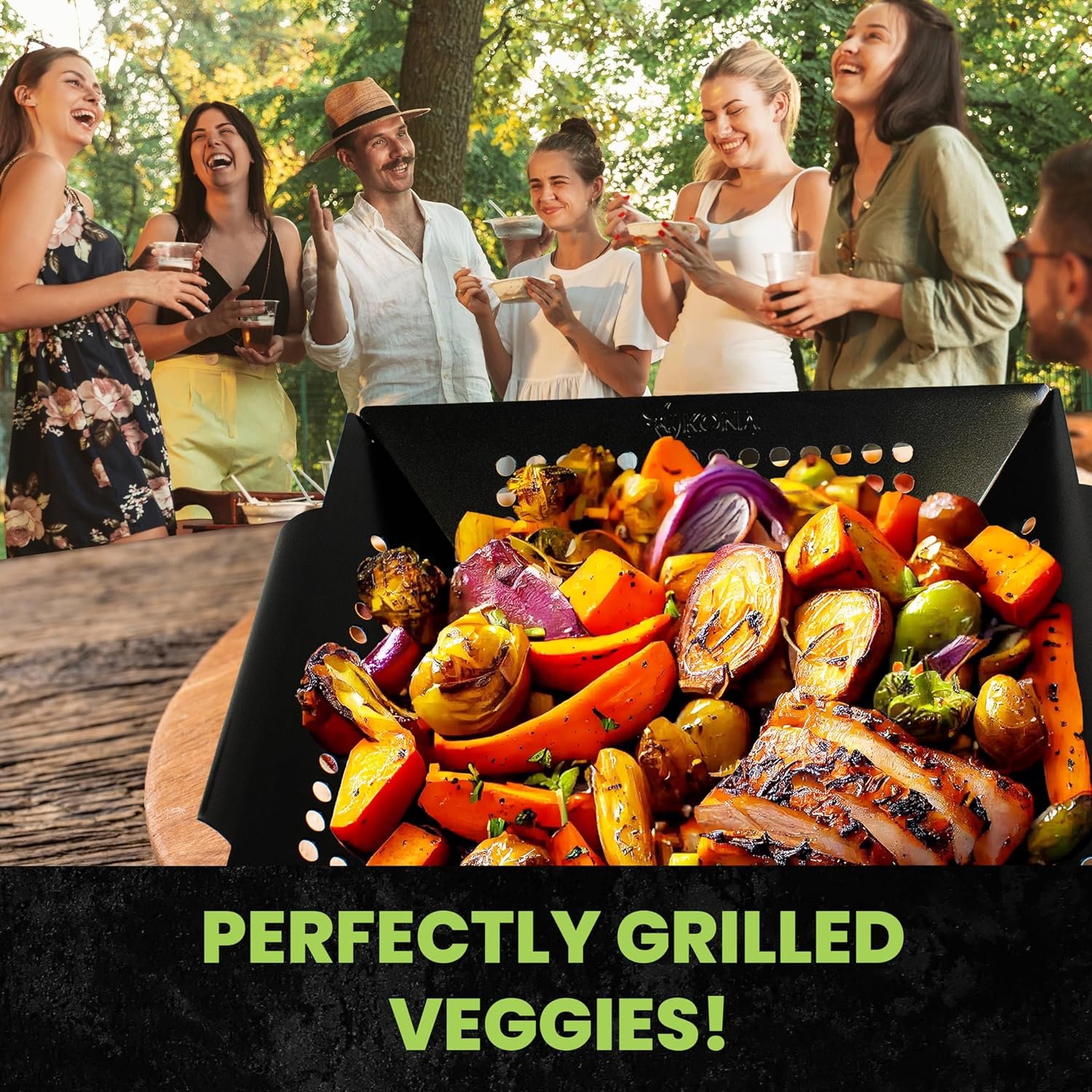 Kona Extra Large Grill Basket for Veggies - Premium Nonstick Grilling Basket/Grill Net - Essential Grilling Accessories For Outdoor Grill  BBQ, 14x13x4 Inches