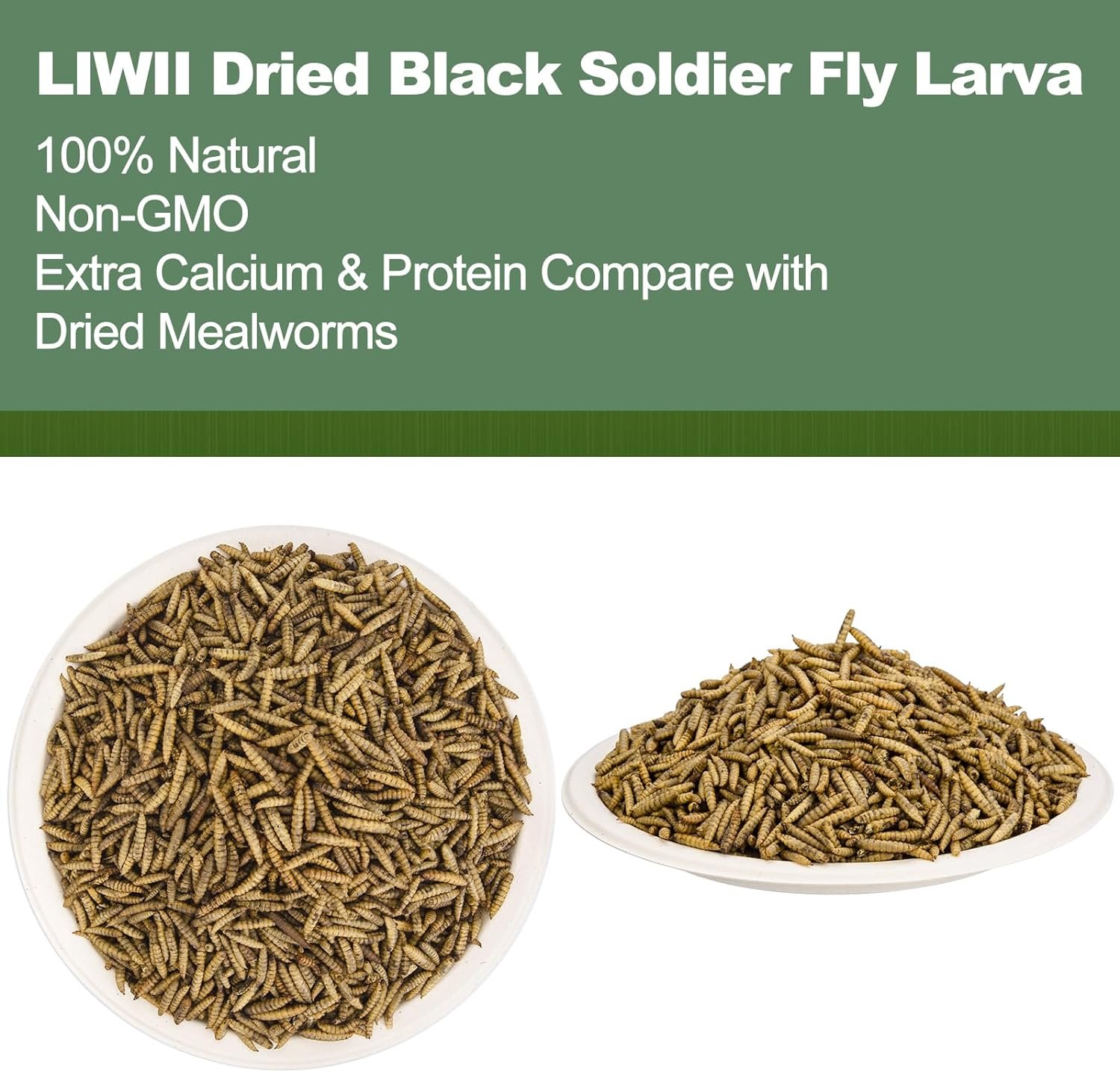 LIWII Dried Black Soldier Fly Larva 10 LBS-100% Natural Non-GMO Extra Calcium  Protein Compare with Dried Mealworms, Chicken Treats, Bearded Dragon Food, Wild Birds, Hedgehog, Turtles, Reptile Food