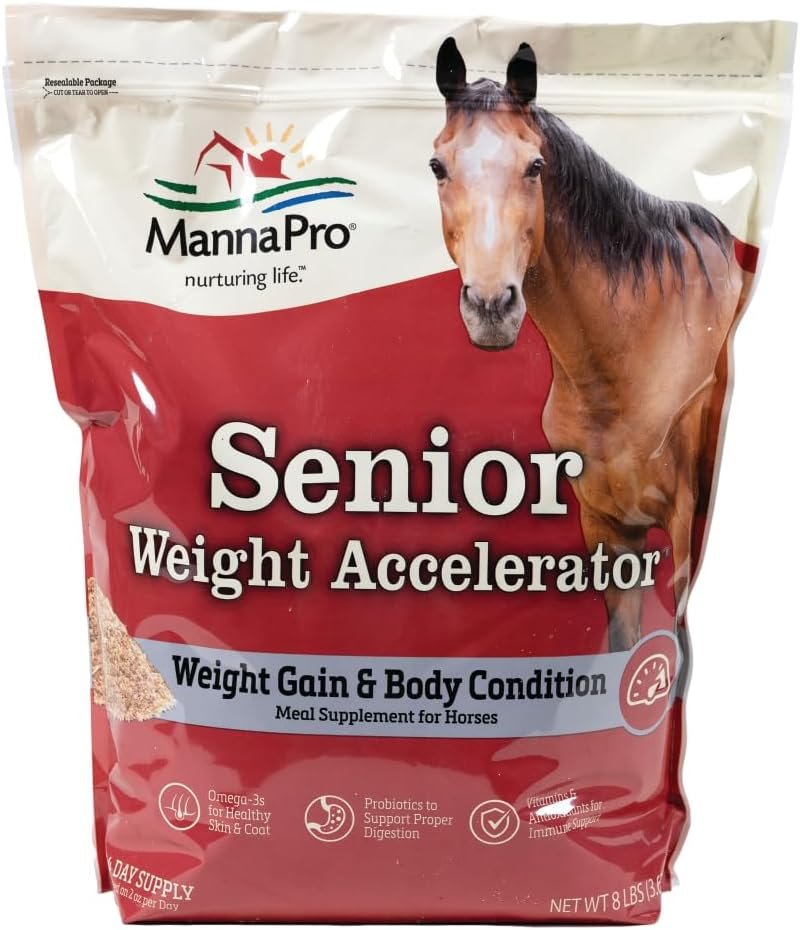 Manna Pro Weight Accelerator For Senior Horses - Made with Omega 3 Fatty Acids - Formulated with Flaxseed - Weight Gain Supplement for Horses - 8 lbs