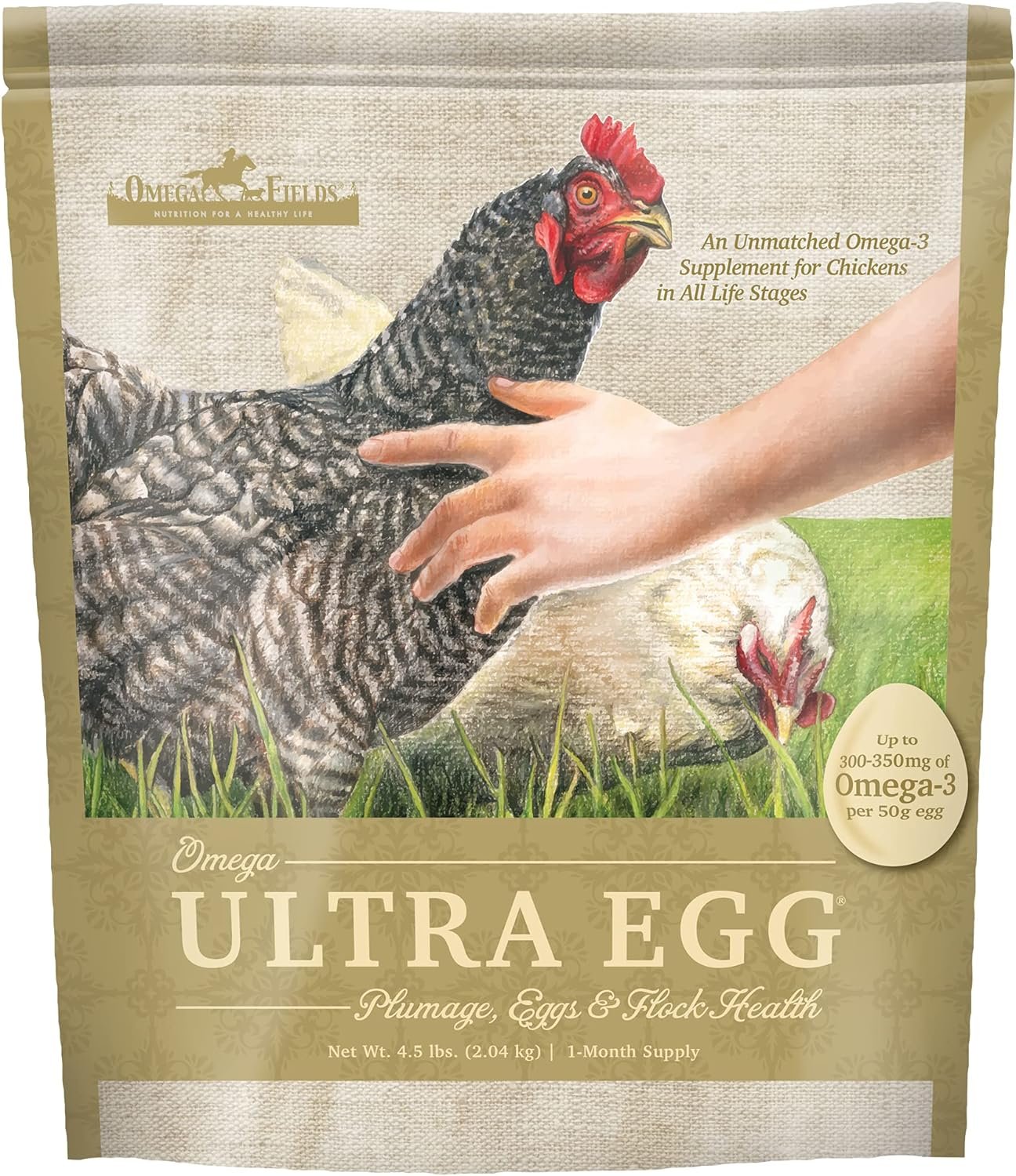 Omega Fields Chicken Supplement for Health and Plumage Egg Production (1 Pouch), 4.5 lb