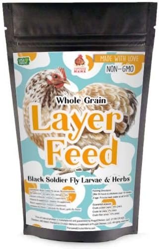 Pampered Chicken Mama Backyard Chicken Feed with Black Soldier Fly Larvae Grubs Soy Free  Herbs (40 Pounds) Non-GMO Layer Pellets: High Protein All-Natural Grower Feed Supplies for Laying Chickens