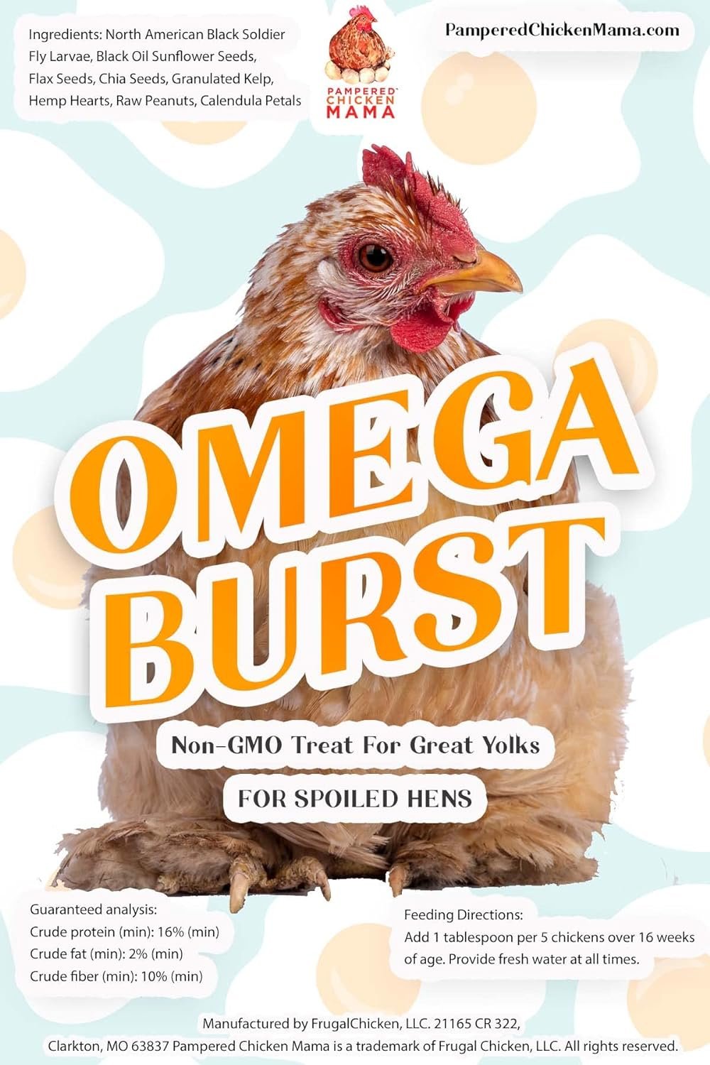 Pampered Chicken Mama Omega 3 with BSFL Chicken Feed Supplement  Duck Treat for Great Eggs - Omega Burst (4 pounds)
