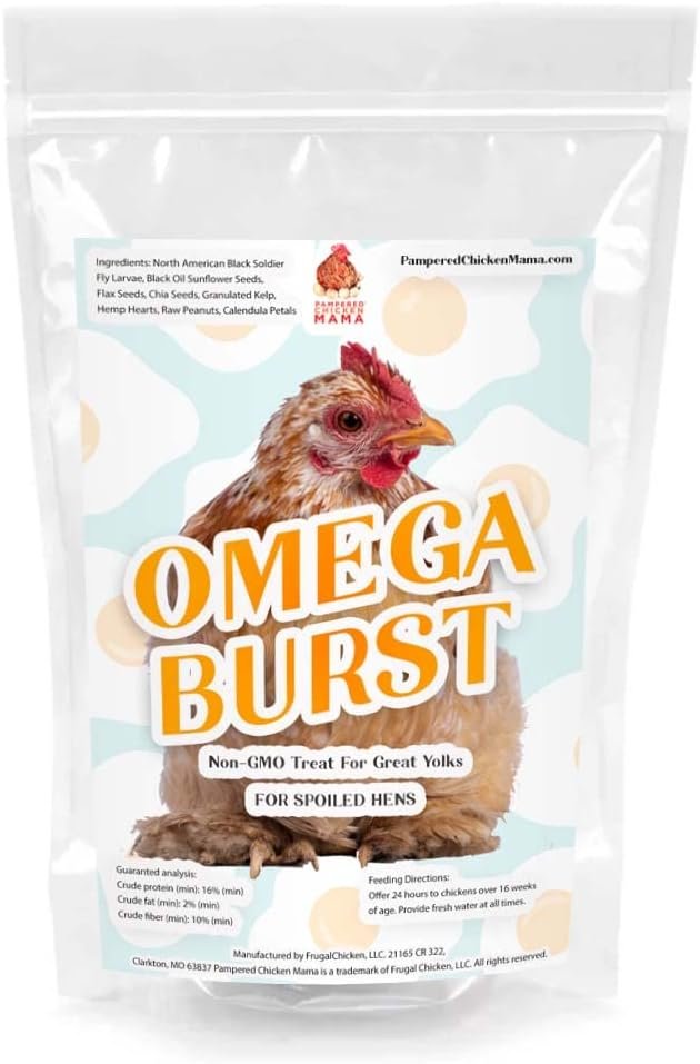 Pampered Chicken Mama Omega 3 with BSFL Chicken Feed Supplement  Duck Treat for Great Eggs - Omega Burst (4 pounds)