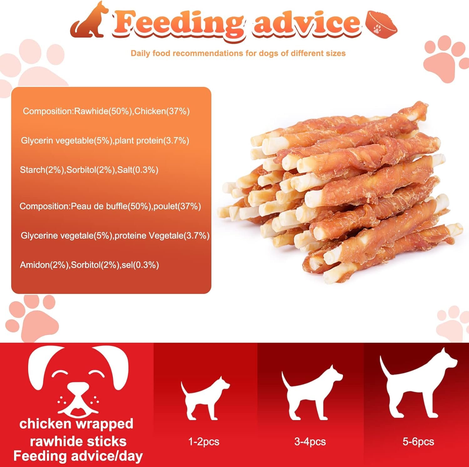 Pawant Puppy Training Snacks Dog Chews Treats Chicken Wrapped White Rawhide Sticks 1lb