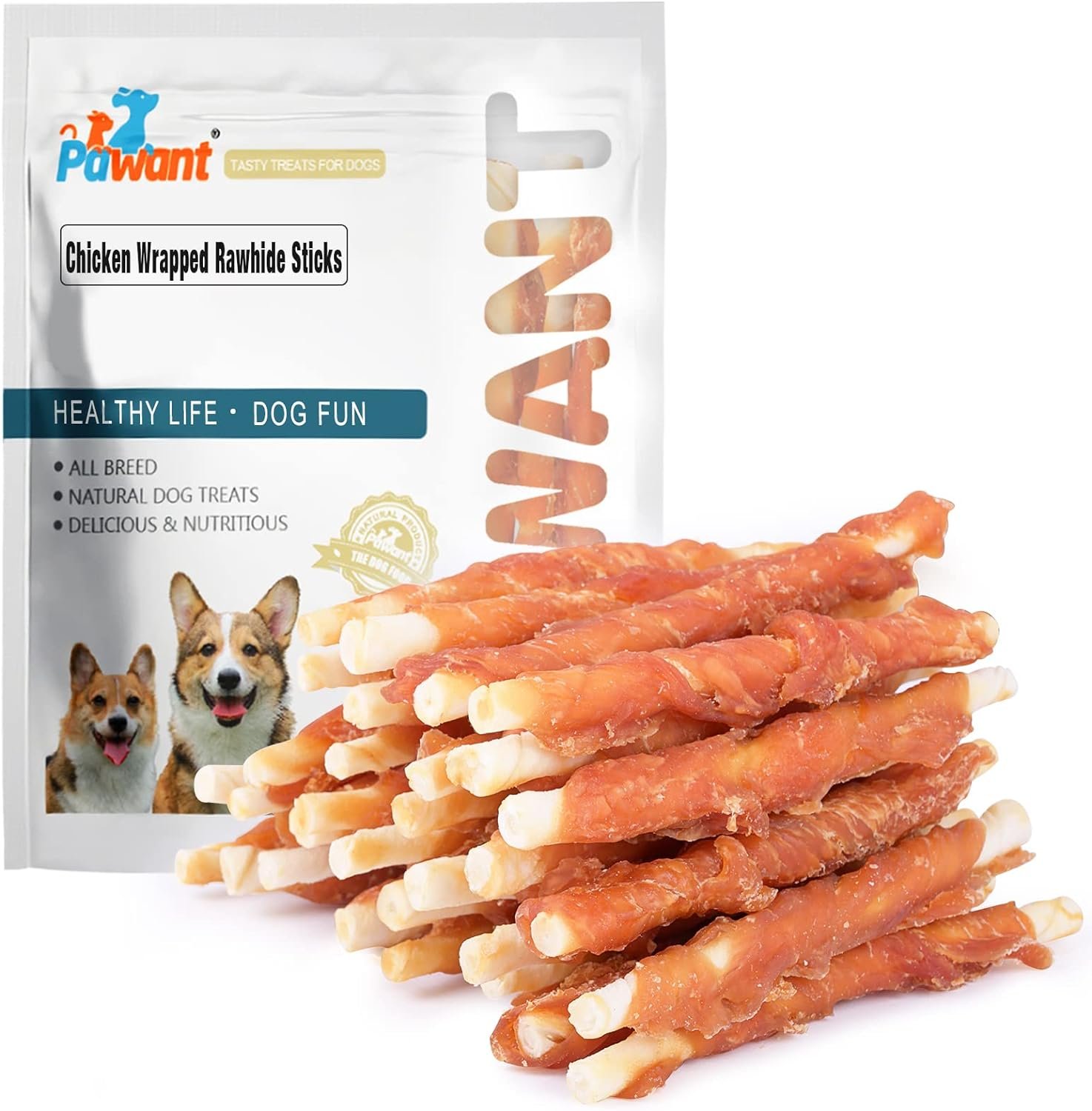 Pawant Puppy Training Snacks Dog Chews Treats Chicken Wrapped White Rawhide Sticks 1lb
