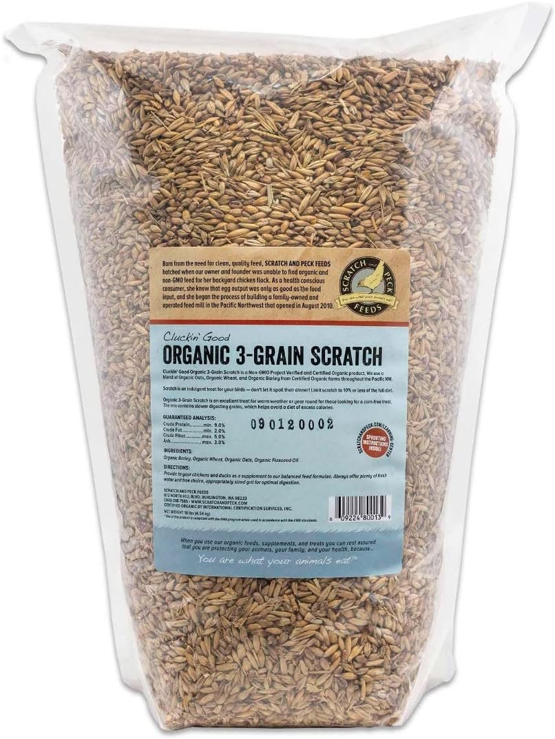 Scratch and Peck Feeds Cluckin Good Organic 3-Grain Scratch for Chickens and Ducks -10-lbs - Organic and Non-GMO Project Verified - 9960-01