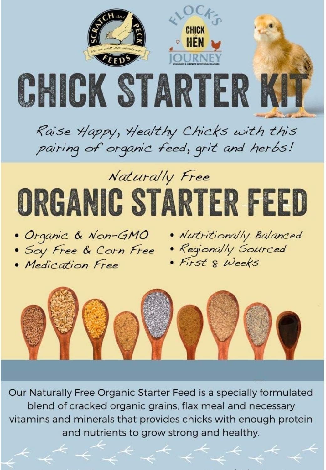 Scratch and Peck Feeds Naturally Free Organic Starter Chick Feed, Chick Grit, and Organic Herbs for Chickens and Ducks - Non-GMO Project Verified, Soy Free and Corn Free