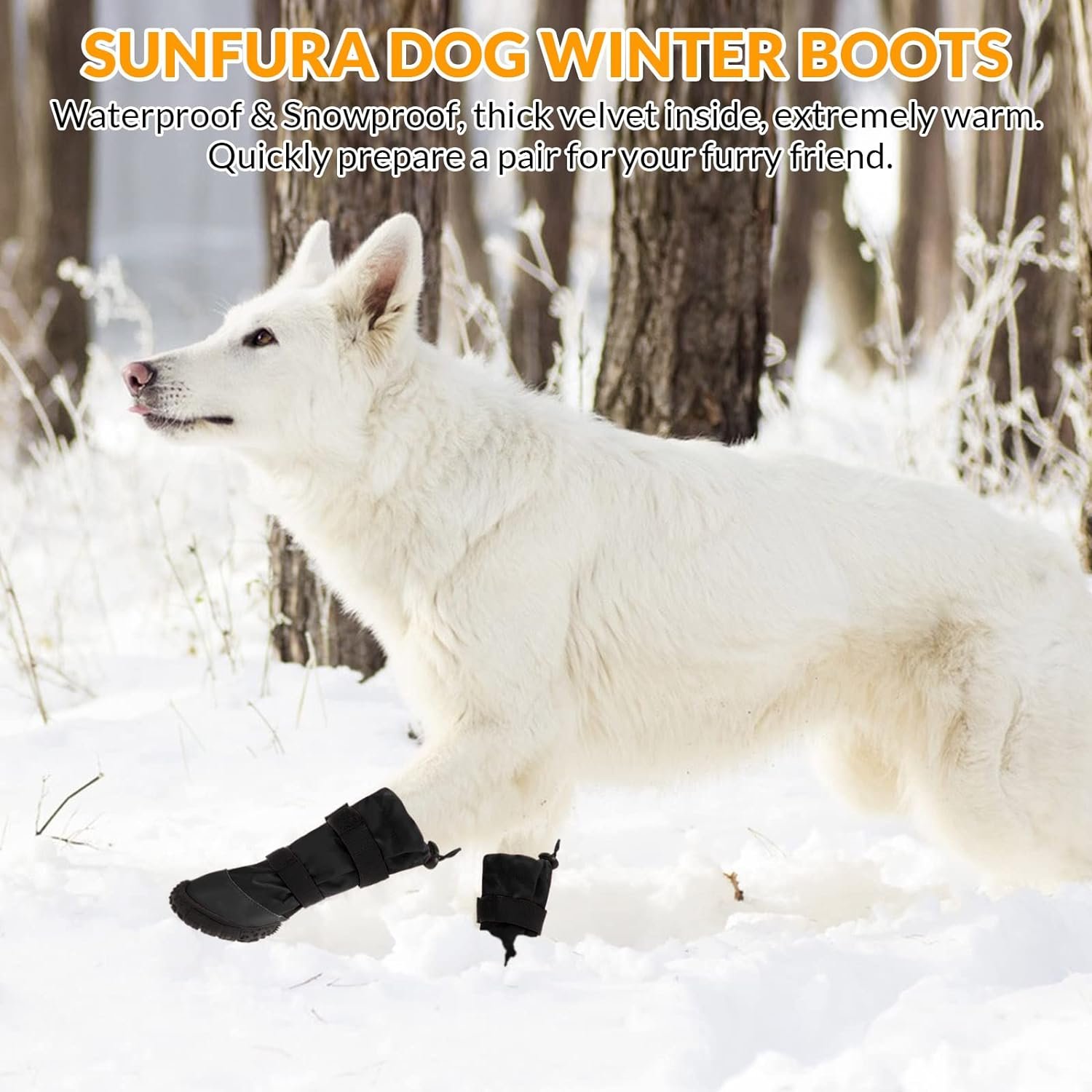 SUNFURA Dog Rain Boots with Warm Fleece, Waterproof and Skid-Proof Medium Large Dog Shoes with Reflective Straps and Rugged Sole, Pet Snow Booties Winter Paw Protector for Outdoor Running Hiking