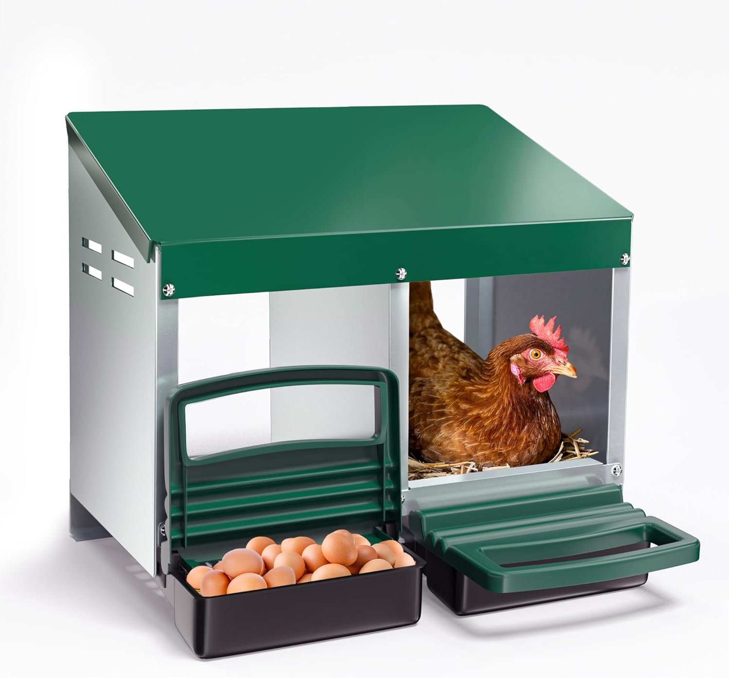 TOETOL Chicken Nesting Boxes - 2 Hole Metal Chicken Egg Laying Heavy Duty Nest Box for Chicken and Poultry with Lid Cover to Protect Eggs