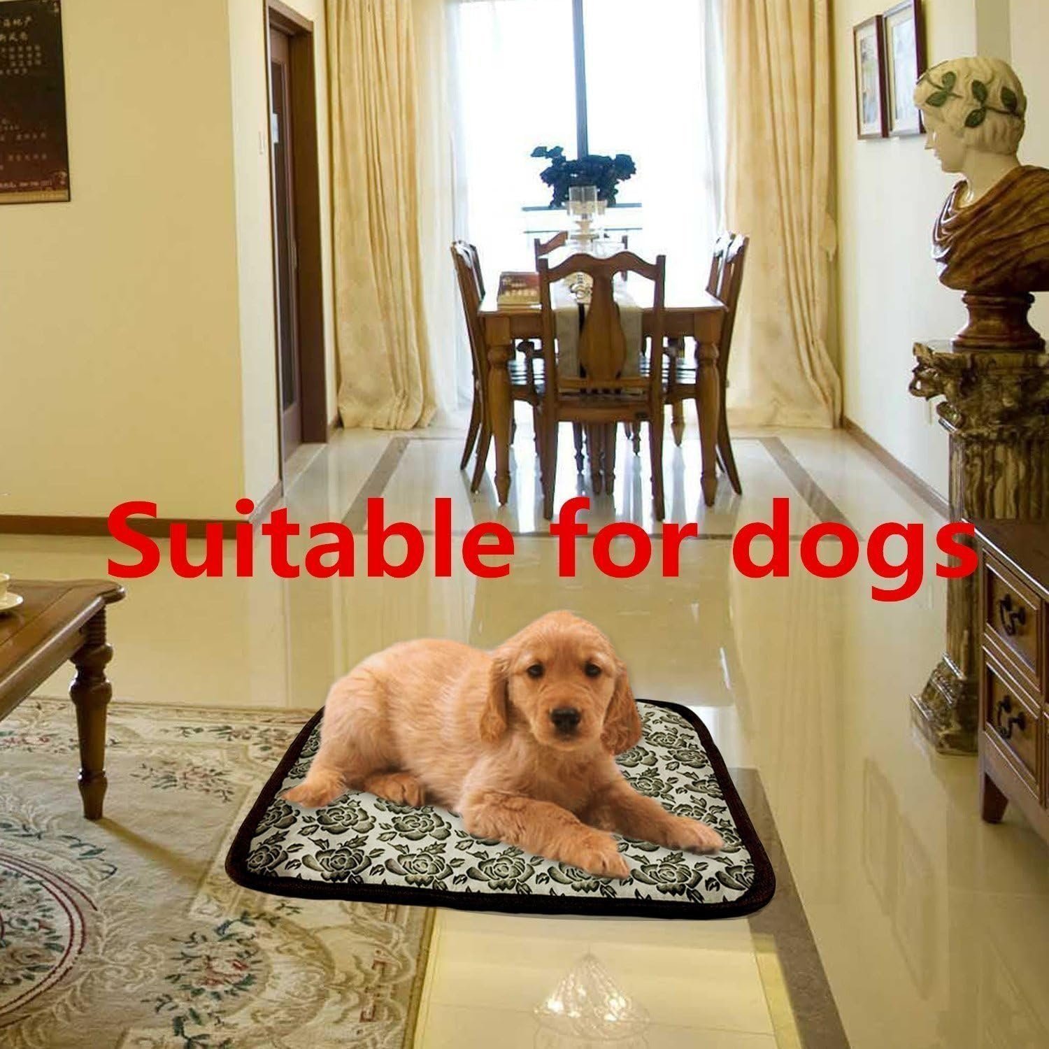 UBEI Electric Heating Pad for Dogs and Cats With Anti-bite Steel Cord Waterproof Adjustable Dog Warm Bed Mat Heated Pad for Pets Deds Blankets and Kennel 17.7inx17.7in (Flower Color)