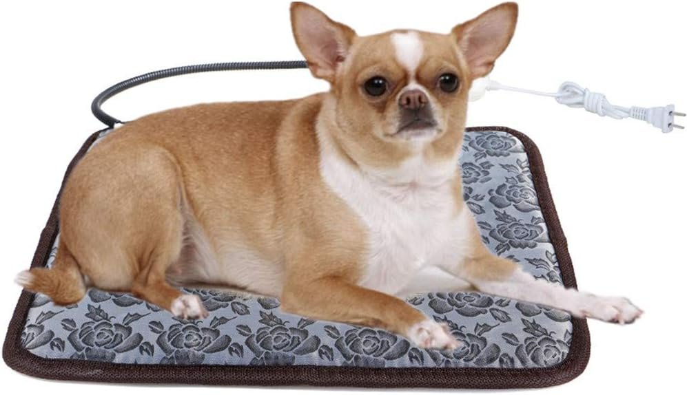 UBEI Electric Heating Pad for Dogs and Cats With Anti-bite Steel Cord Waterproof Adjustable Dog Warm Bed Mat Heated Pad for Pets Deds Blankets and Kennel 17.7inx17.7in (Flower Color)