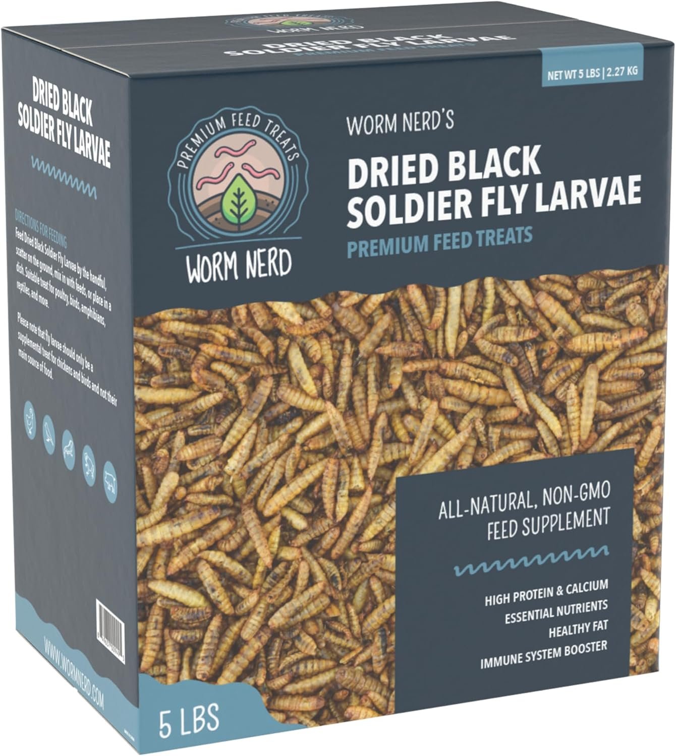 Worm Nerd WN63 5LB Dried Black Soldier Fly Larvae Non-GMO High Protein and Calcium Treat for Chickens, Birds, Reptiles, Amphibians, Fish