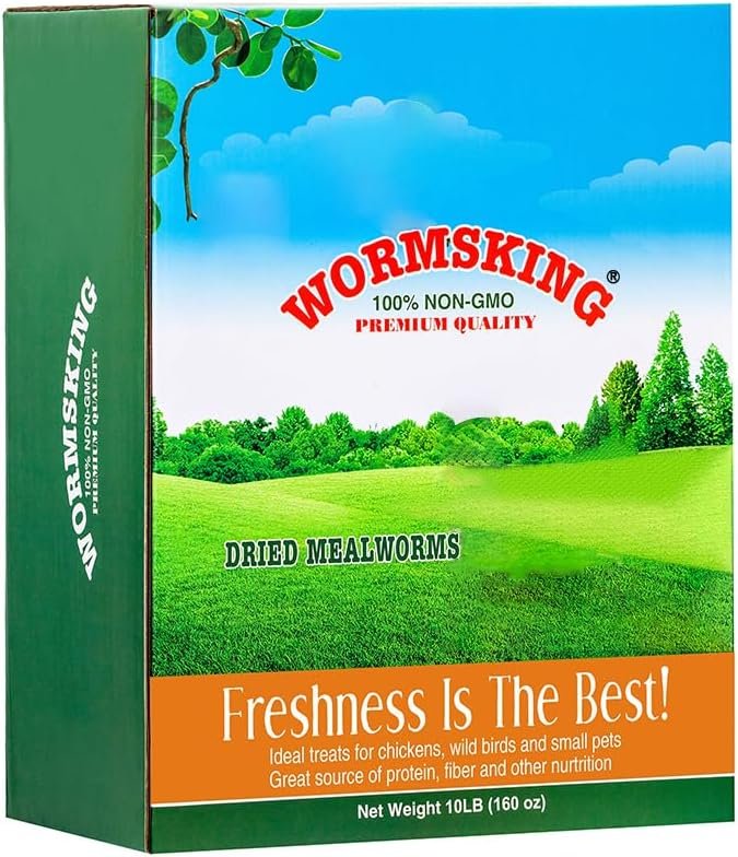 WORMSKING 10LB Dried Mealworms 100% Non GMO, High Protein Meal Worms for Chickens, Wild Birds, Hedgehogs, Hamsters, Reptiles, Great Chicken Food, Bird Food